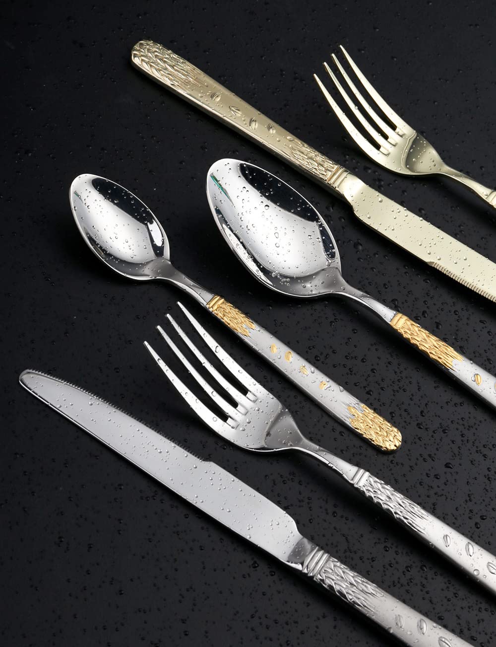 24-Piece Stainless Steel Silverware Set for 6 - Dishwasher Safe Flatware Cutlery Set with Zirconium Gold Plating (48pcs) - Perfect for Dining, Kitchen, Restaurants & Dinner Parties