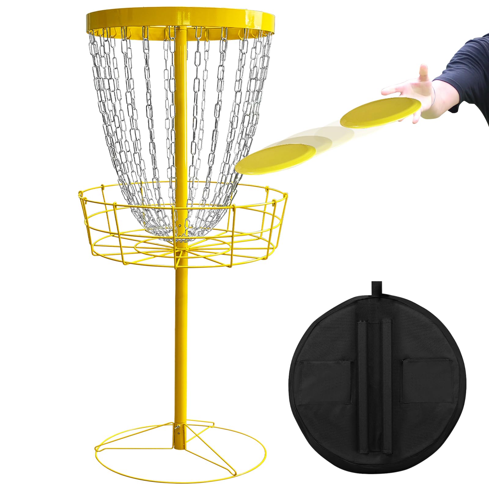 JJM Pro 24-Chain Portable Disc Golf Target Basket - Durable Outdoor Disc Golf Practice Basket for Backyard, Park & Tournament Training