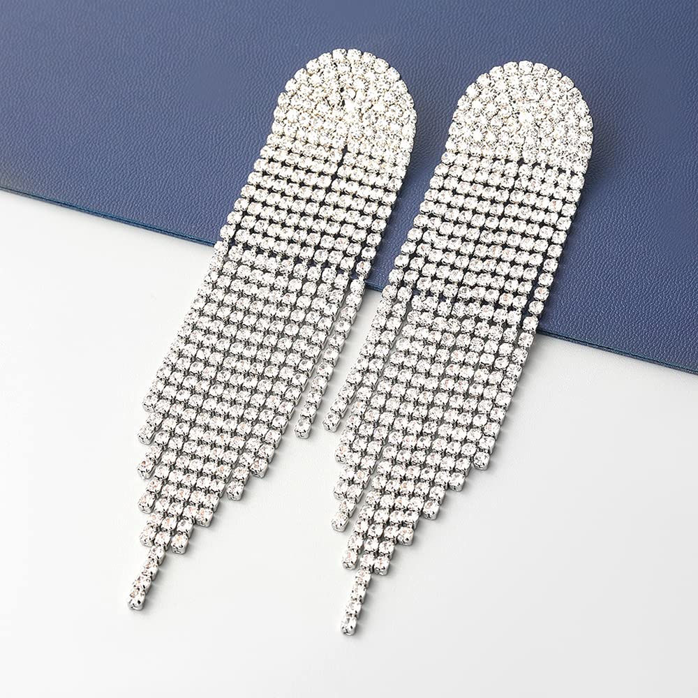 Jumwrit Rhinestone Tassel Earrings for Women - Bohemian Fringe Chandelier Drop Earrings with Long Crystal Dangles | Perfect for Parties, Weddings & Evening Events
