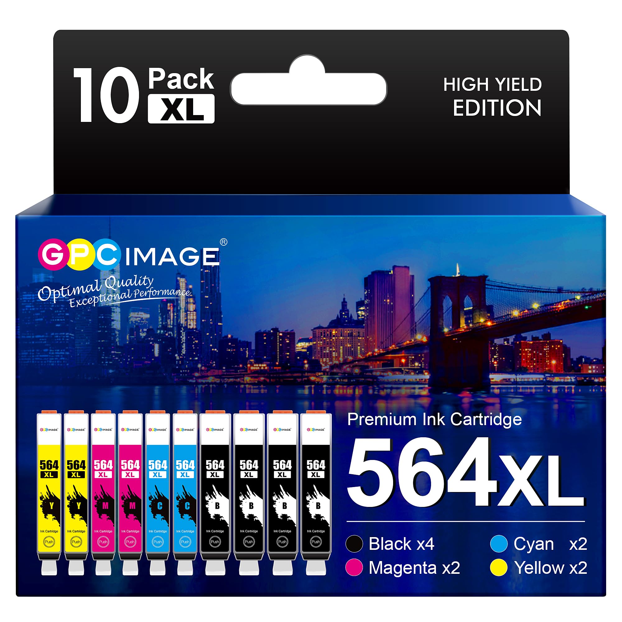 GPC High-Quality Compatible Ink Cartridge Replacement for HP 564XL (10-Pack) - Works with DeskJet 3520/3522, Officejet 4620, Photosmart 5520/6510/6520/7520/7525 Printers - Black, Cyan, Magenta, Yellow - Perfect for Home Office Printing & School Projects