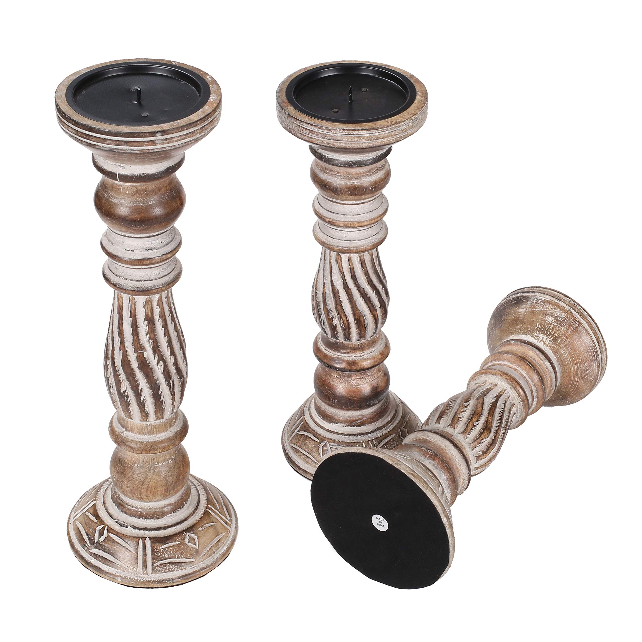 Set of 3 Wooden Candle Holders - Natural Finish (14