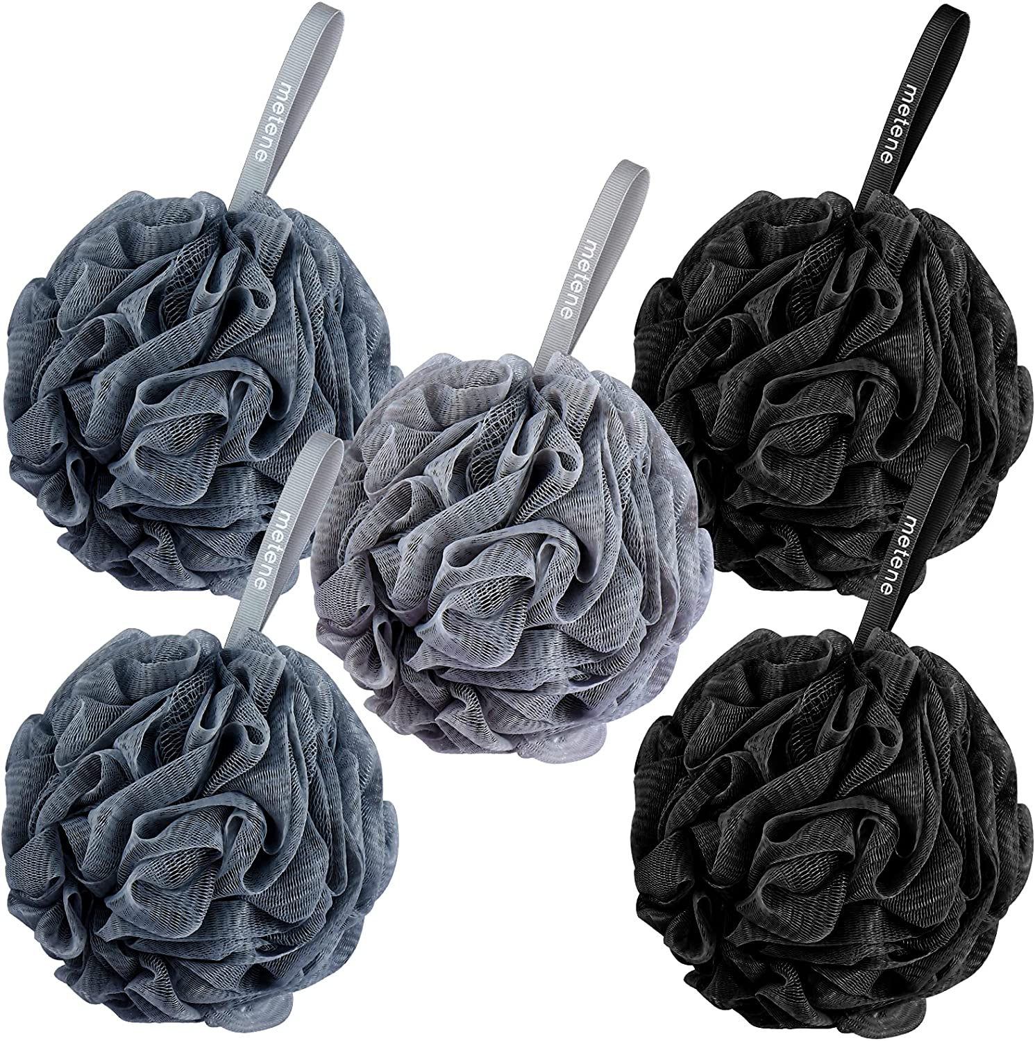Metene 5-Pack Bath Shower Loofah Sponge - Exfoliating Body Scrubber for Men & Women, Soft Skin Care Pouf (60g) - Perfect for Daily Shower, Spa & Exfoliation Routine