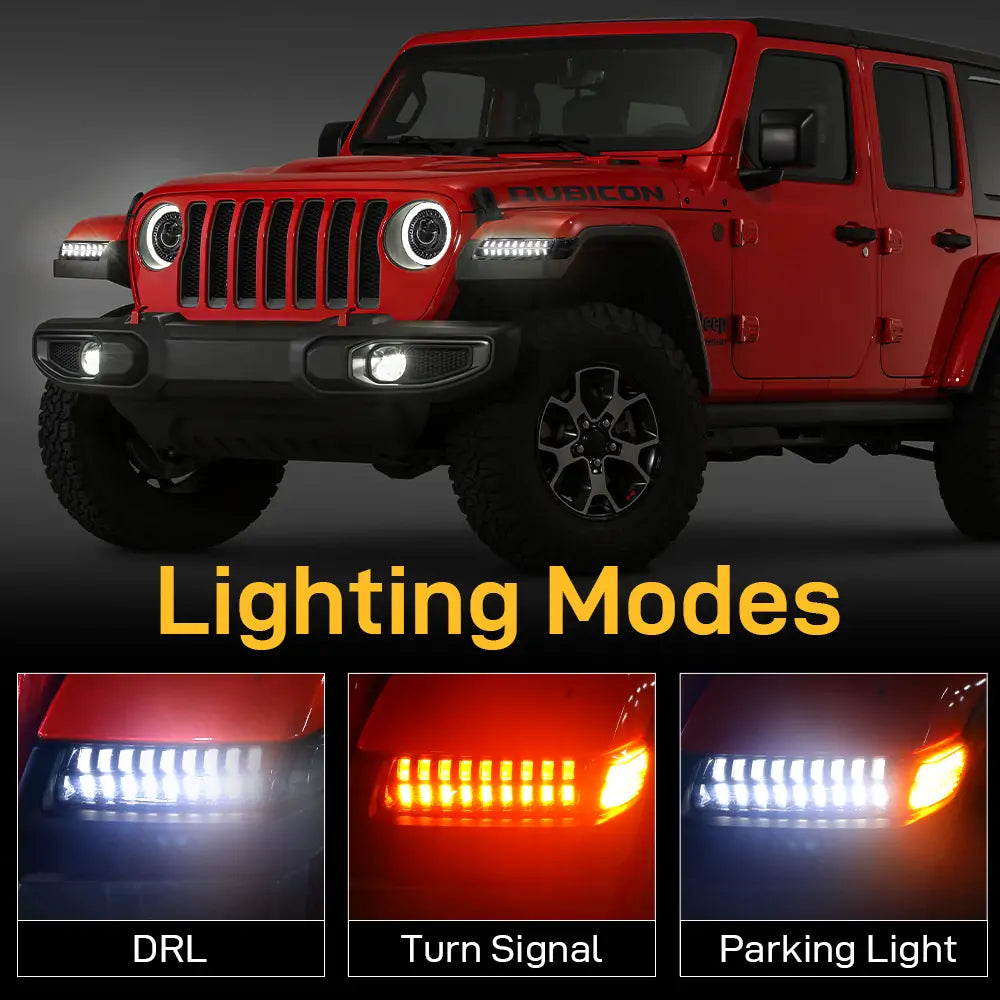 7'' LED Headlights & 9'' Bracket Ring with Fender Turn Signal Lights - Compatible with 2018-2023 Jeep Wrangler JL & Gladiator JT - Off-Road Adventure & Night Driving Upgrade