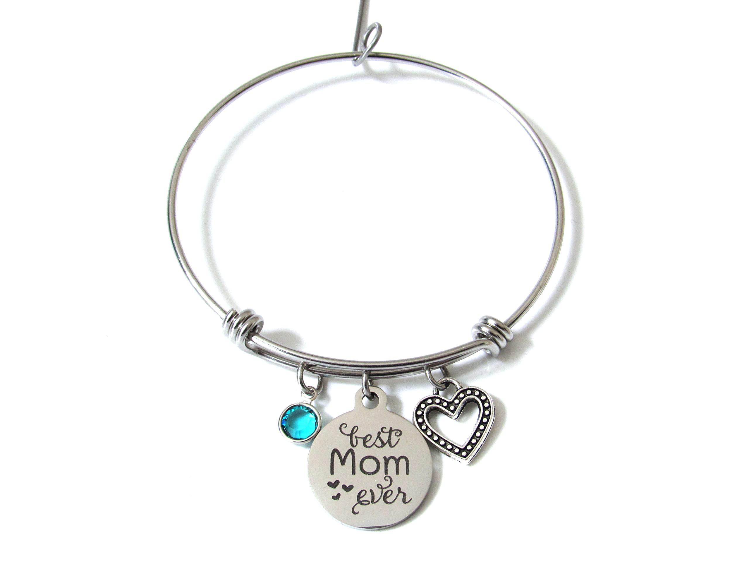 Best Mom Ever Bracelet with Heart Charm & Birthstone - Personalized Mother's Day Gift, Birthday Present for Mom, Women's Jewelry for Special Occasions | Perfect for Mother's Day, Anniversaries, and Heartfelt Celebrations