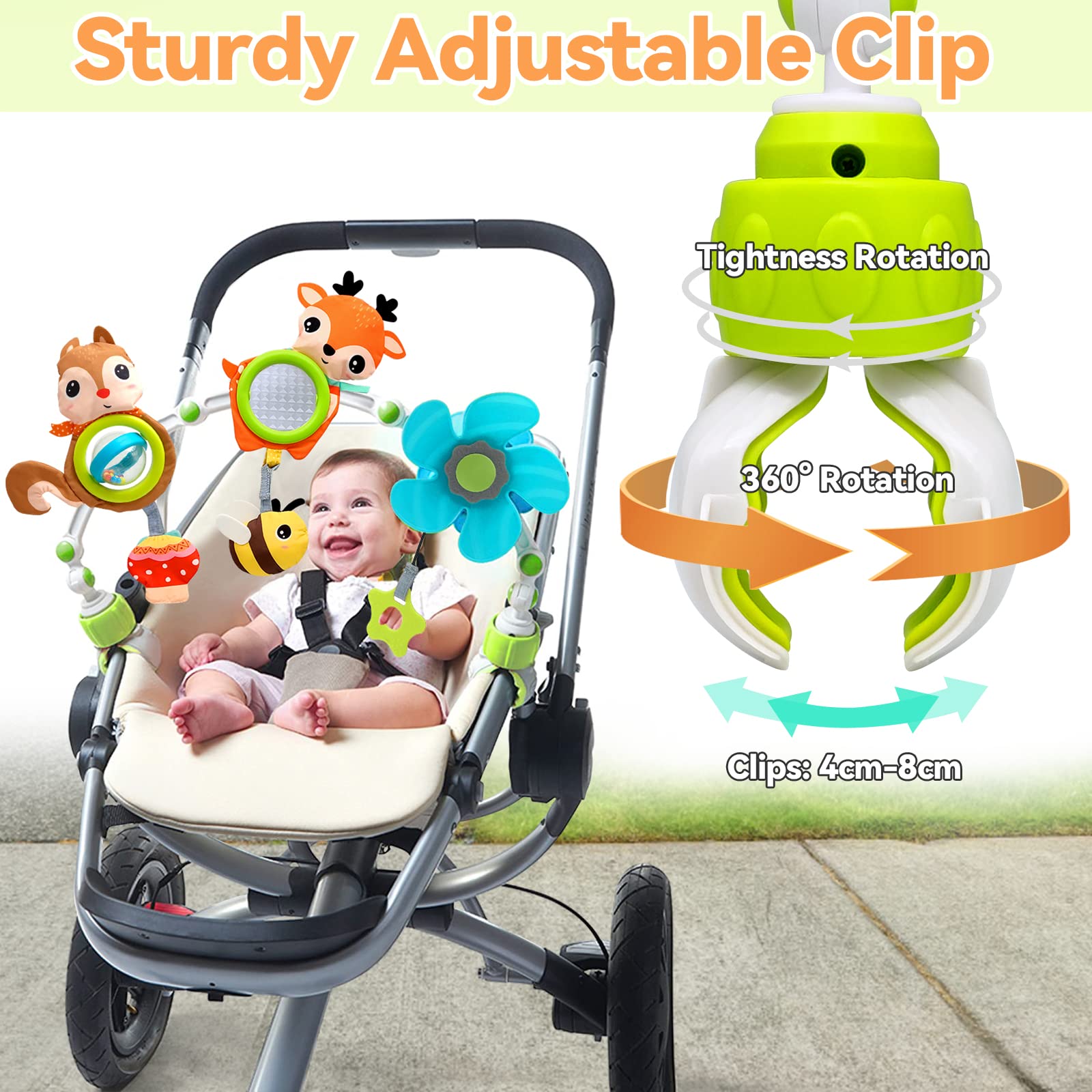 Best Baby Car Seat & Stroller Toys for 0-12 Months - Teething, Windmill & Rattle Sensory Toys for Crib, Bassinet - Promotes Brain & Motor Skills Development - Perfect Newborn Gift (Magical Forest Design) - Great for Travel, Playtime & Early Learning