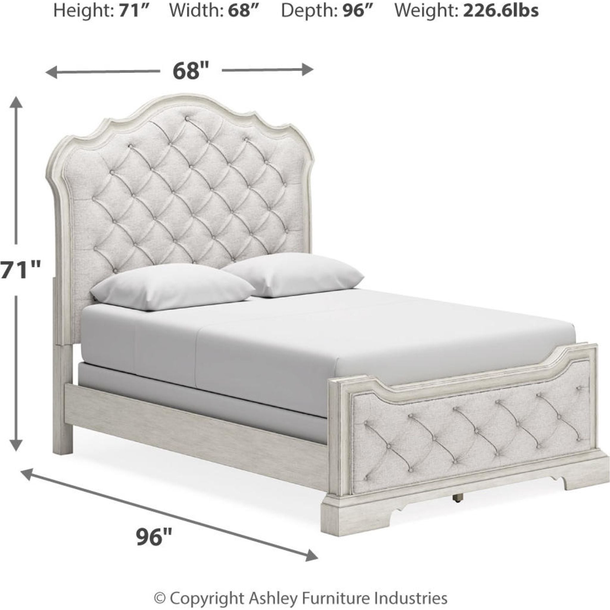 Arlendyne Upholstered Queen Bed Frame with Button Tufted Headboard - Antique White Finish for Luxurious Bedroom Decor | Perfect for Master Bedrooms, Guest Rooms & Modern Apartments