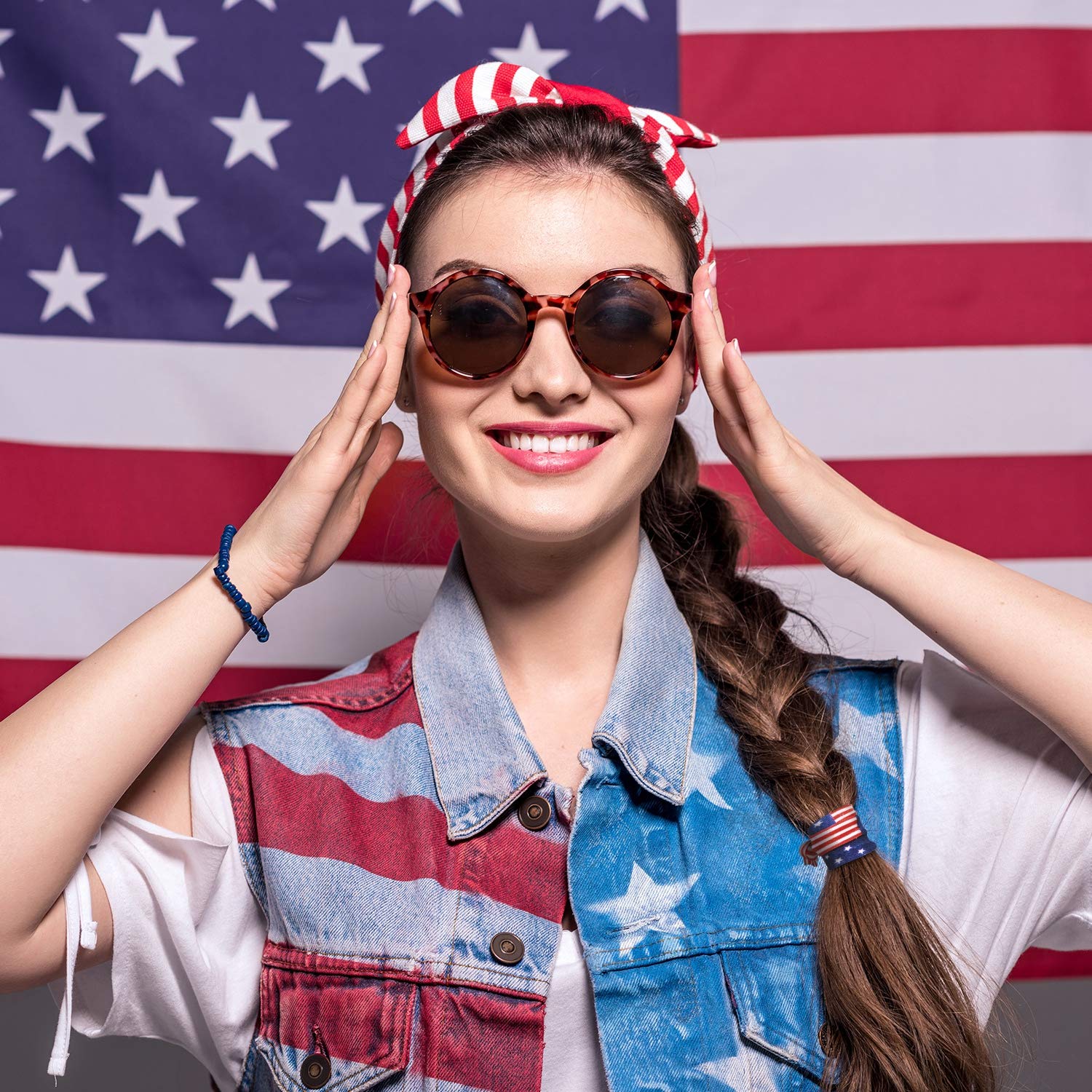 20 Pieces 4th of July Hair Ties - American Flag Elastic Hair Ribbons, Patriotic Ponytail Holders, No Crease Hair Bands for Women & Girls - Red White Blue Party Accessories for Independence Day, BBQ, Picnic & Summer Celebrations
