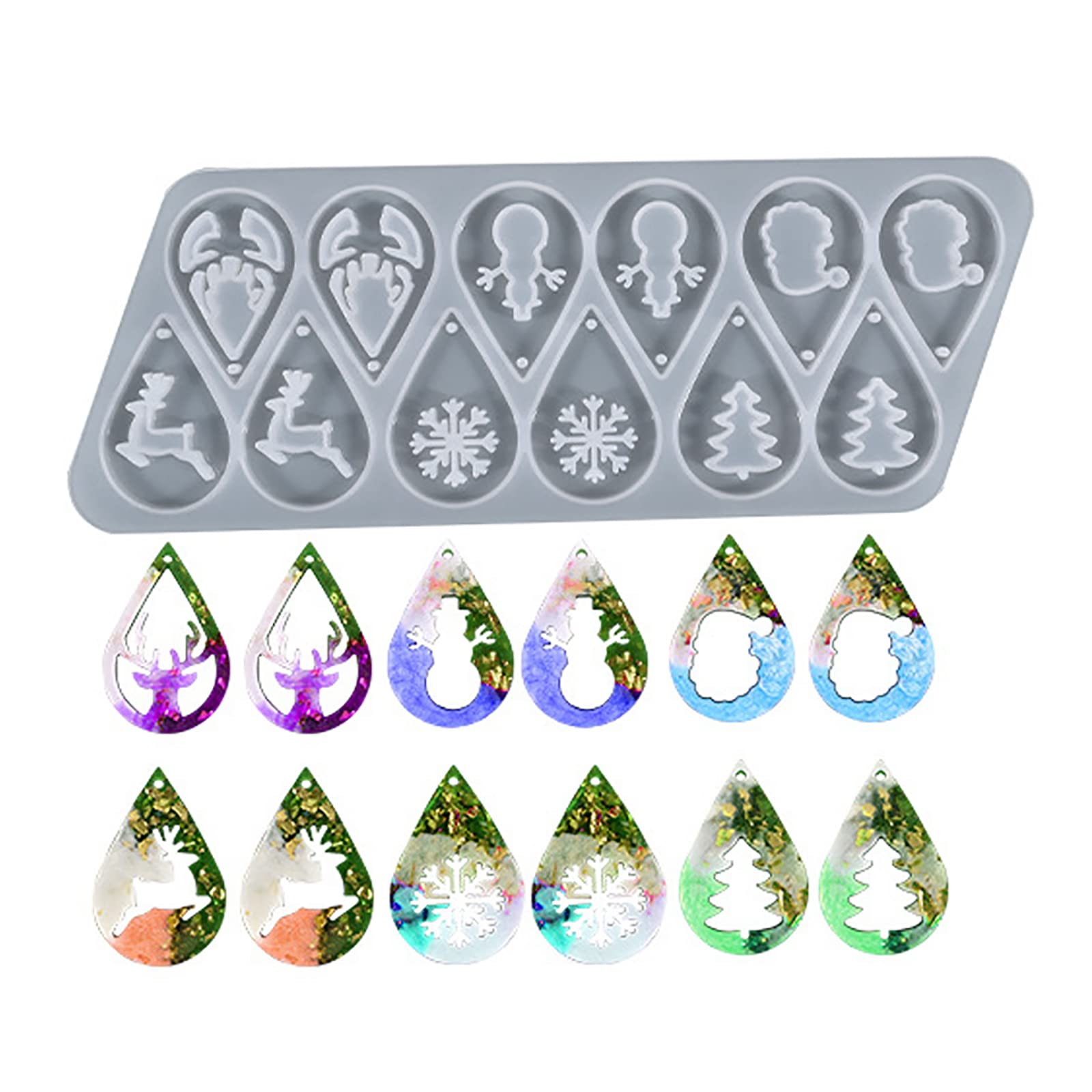 AIZHIYI 2-Pack Silicone Resin Molds for DIY Keychains, Jewelry Making - 24-Cavity Christmas Ornament Molds (Tree, Bell, Snowflake, Socks, Elk) - Perfect for Holiday Crafts, Gift Making & Epoxy Resin Art Projects