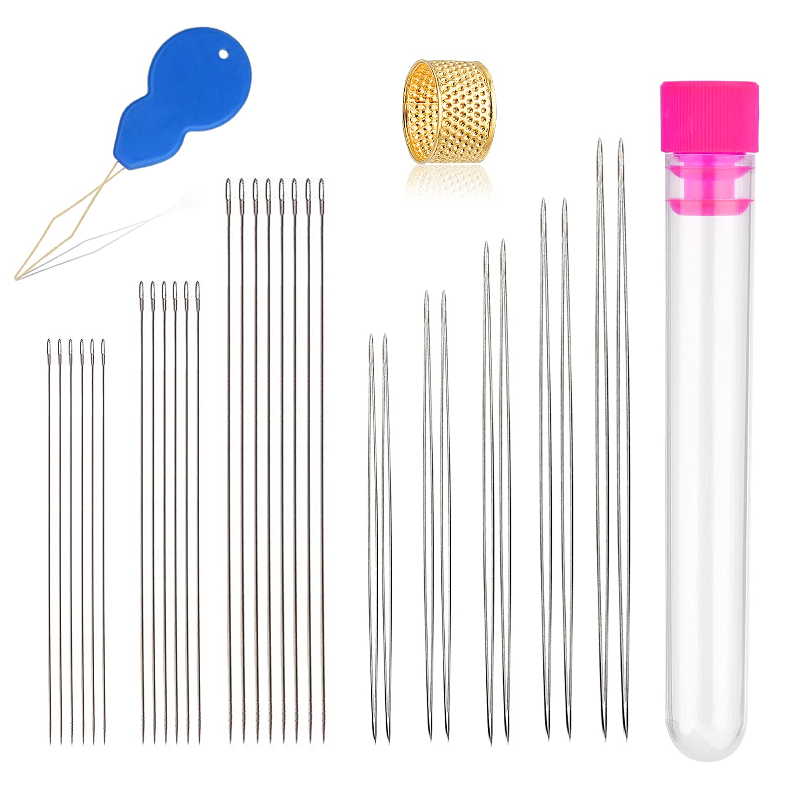 30-Piece Beading Needles Set - 5 Sizes (10 Big Eye & 20 Long Straight Needles) with Storage Bottle for Jewelry Making - Perfect for Bracelets, Necklaces & DIY Crafts