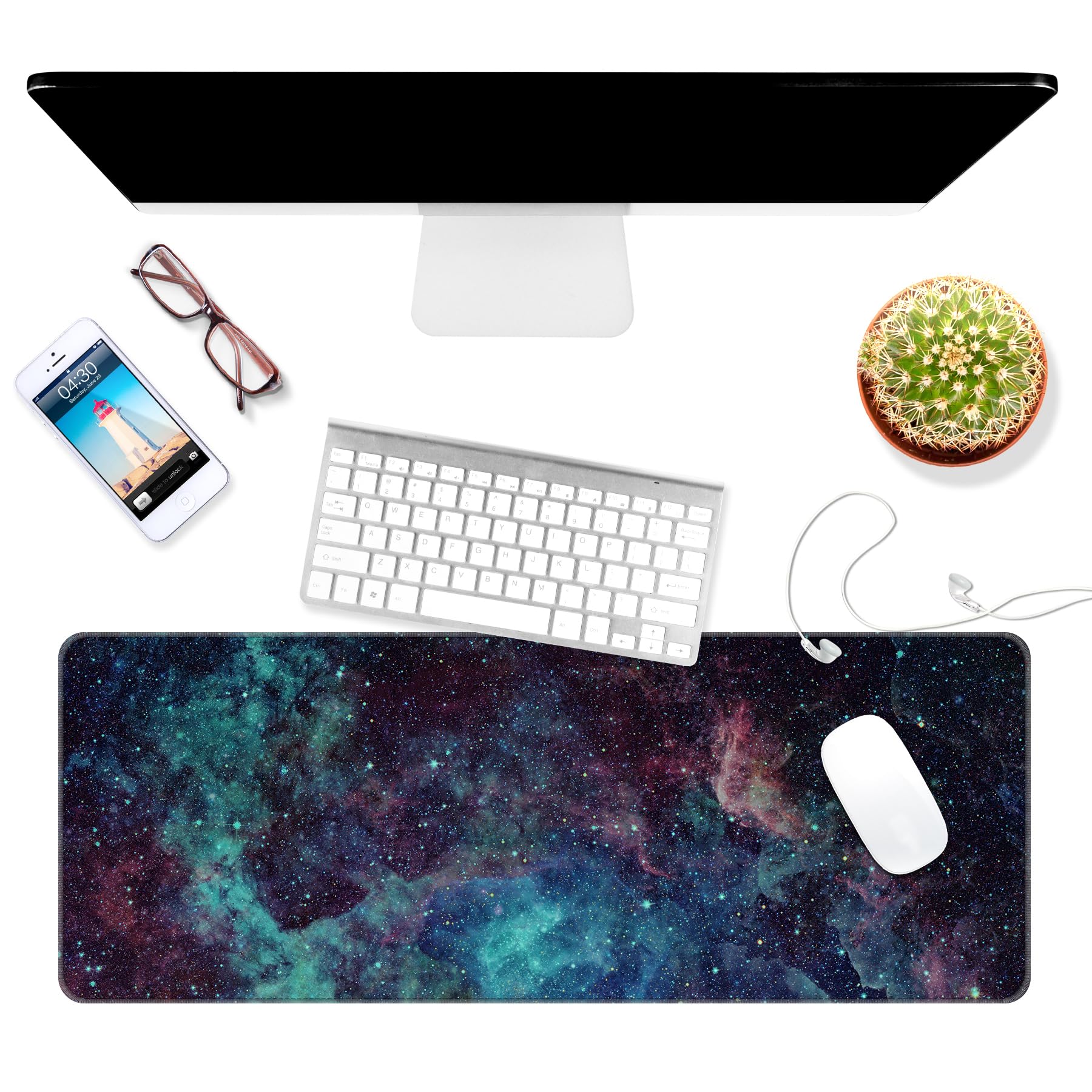 Dynippy Thin Extended Gaming Mouse Pad (31.5 x 11.8 x 0.08 Inches) - Large XXL Keyboard & Mouse Pad with Stitched Edges - Non-Slip Desk Mat for PC, Laptop, Gaming, Office & Home Use - Galaxy Space Design - Perfect for Esports, Workstations and Home Desktops