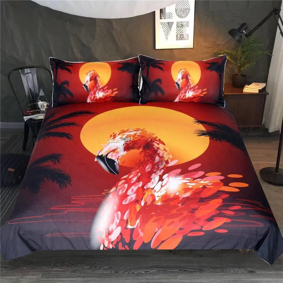 Flamingo Love Bedding Set - Soft & Stylish Floral Print Queen/King Size Duvet Cover & Pillowcases - Perfect for Tropical Themed Bedrooms, Guest Rooms & Vacation Homes
