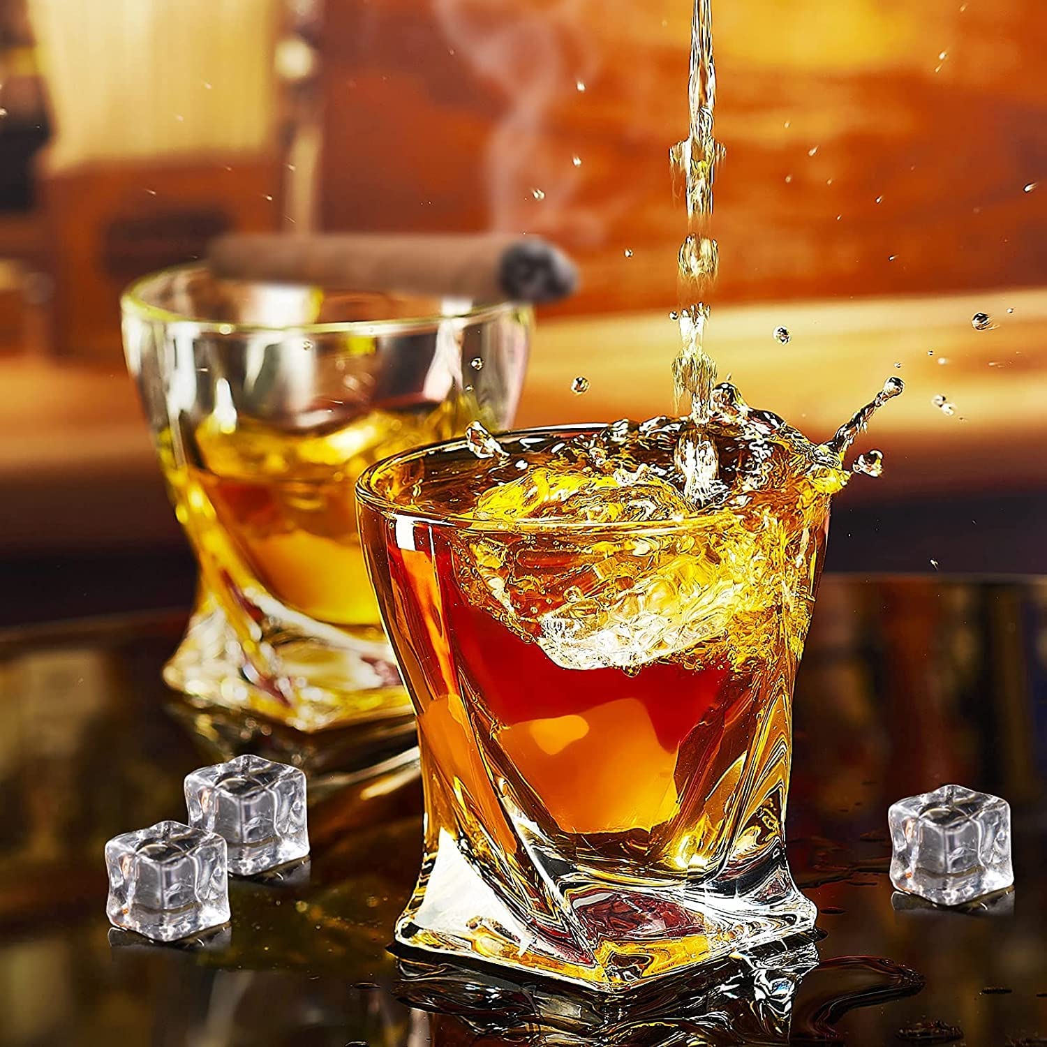 Vintage 10oz Whiskey Glasses Set of 6 - Bourbon Scotch Rum Glasses for Men & Women | Home Bar & Gift