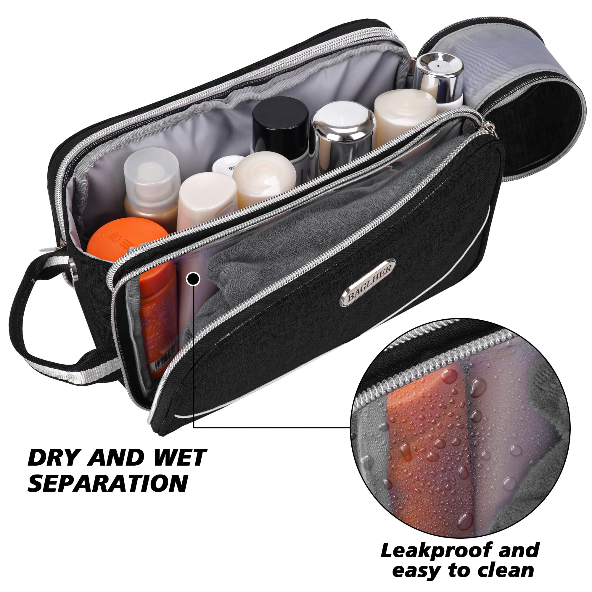 BAGLHER Men's Waterproof Toiletry Bag - Large Travel Organizer for Shaving & Accessories - Perfect for Gym & Business Trips