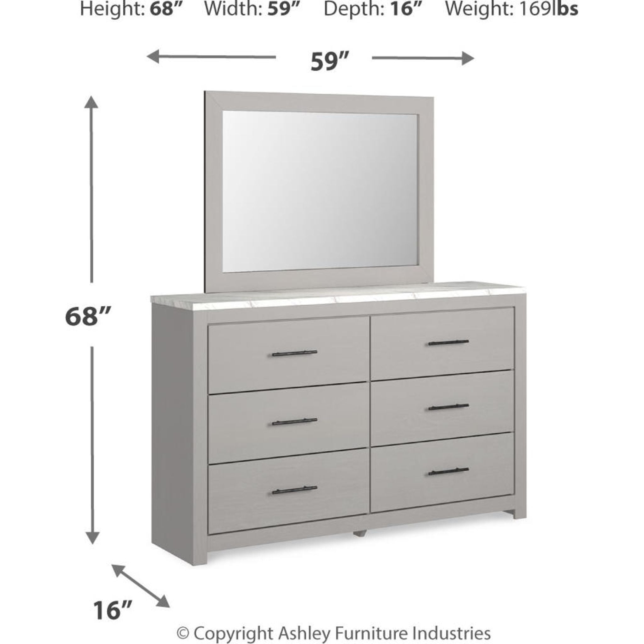 Cottonburg Dresser with Mirror - Modern Bedroom Dresser with 6 Drawers, Wooden Storage Cabinet for Clothes & Accessories - Perfect for Bedroom, Closet & Nursery Organization