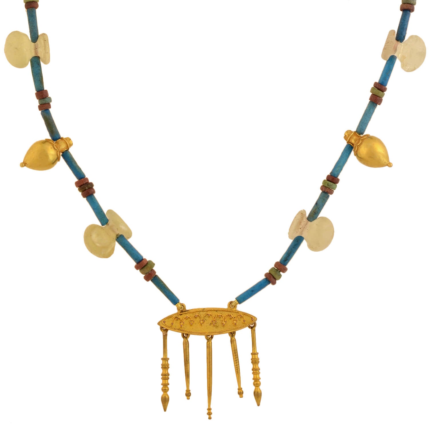 22kt Gold Etruscan Style Antique Urn Pendant with Ancient Predynastic Beads Necklace - Perfect for Vintage Jewelry Collectors & Historical Fashion Enthusiasts