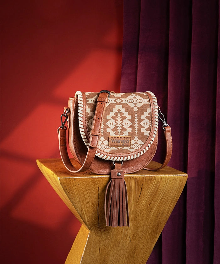 Wrangler Aztec Print Mini Crossbody Purse for Women - Stylish Boho Handbag with Adjustable Strap - Perfect for Travel, Shopping & Everyday Use