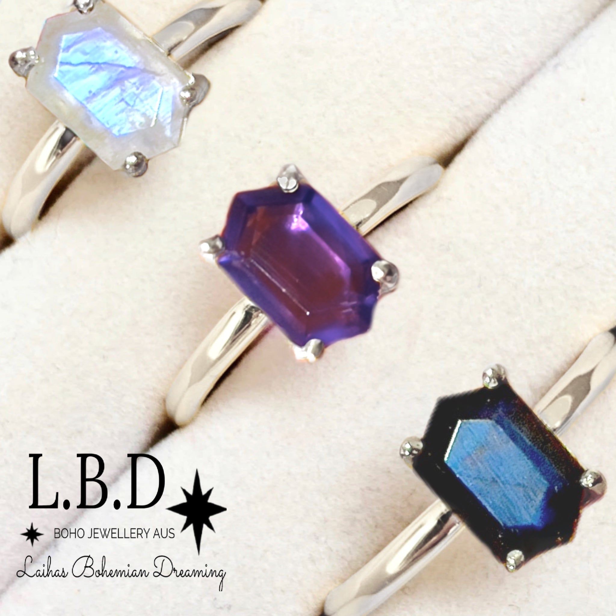 Laihas Mini Hex Crystal Labradorite Ring - Elegant Sterling Silver Jewelry for Women, Perfect for Everyday Wear & Special Occasions