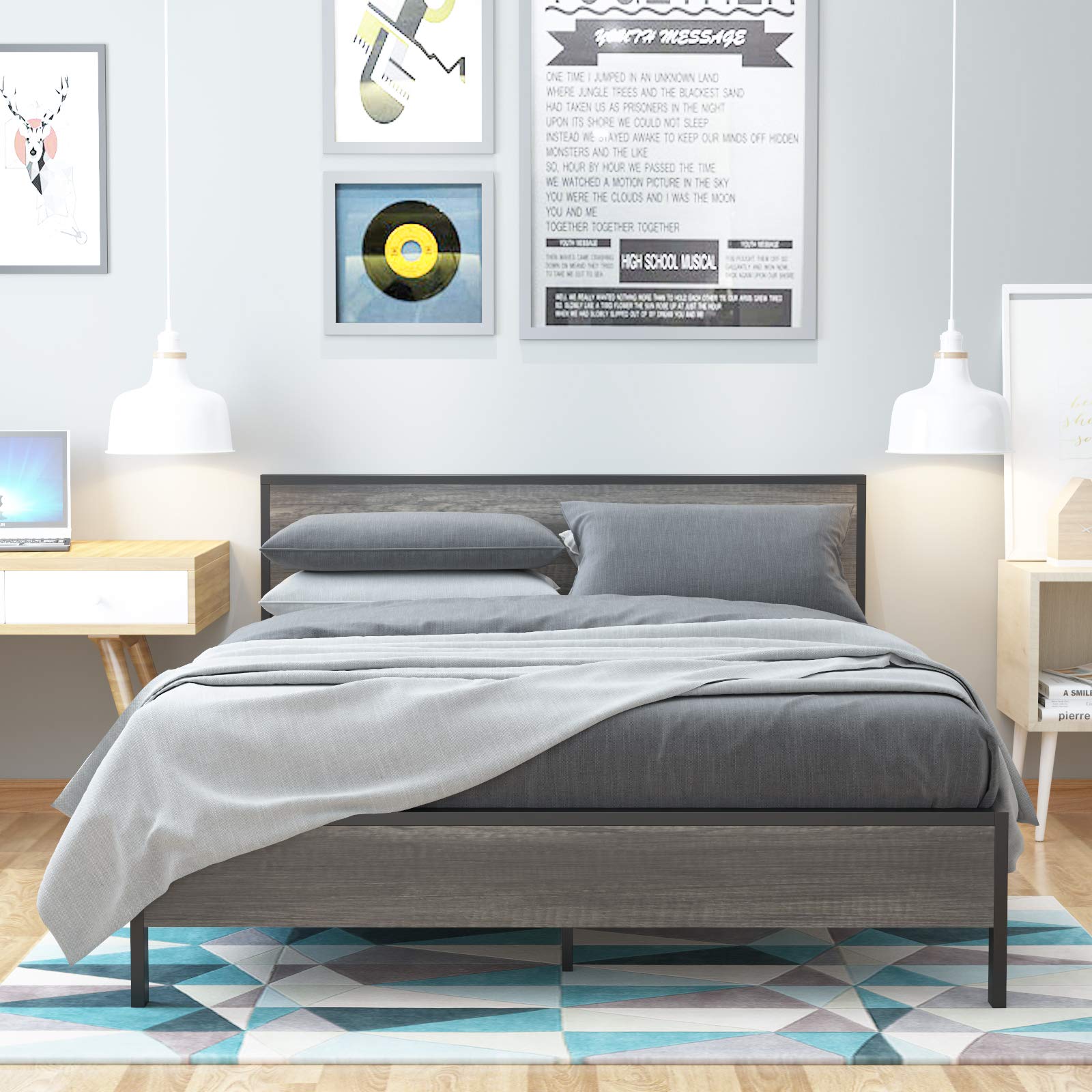 Weehom Queen Size Metal Bed Frame with Lock Design & Under Bed Storage - No Box Spring Needed, Mattress Foundation - Black | Perfect for Small Spaces, Guest Rooms & Dormitories