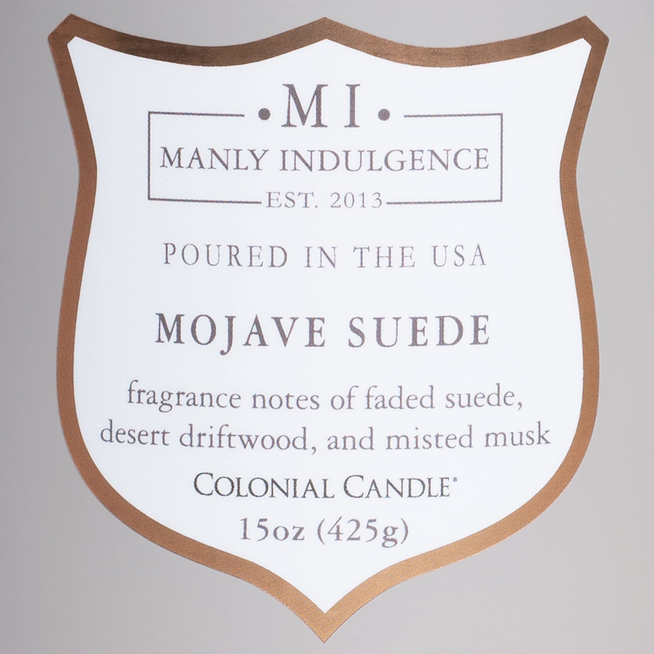 Manly Indulgence Mojave Suede Scented Jar Candle - Signature Collection with Wood Wick, 15oz (60 Hours Burn Time) - Grey Aromatherapy Candle for Home, Office & Relaxation
