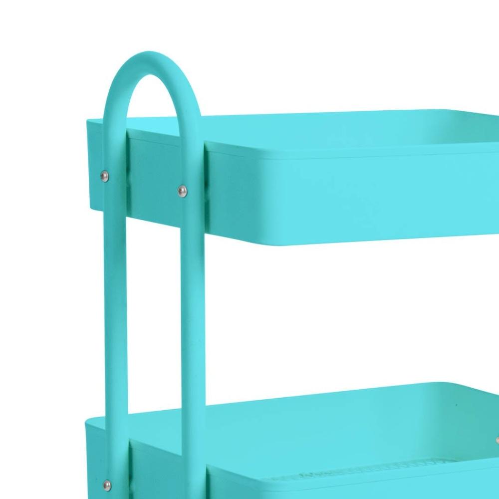 3-Tier Steel Kitchen Cart with Wheels - Blue Storage Shelf Organizer for Pantry, Bathroom, or Office Use
