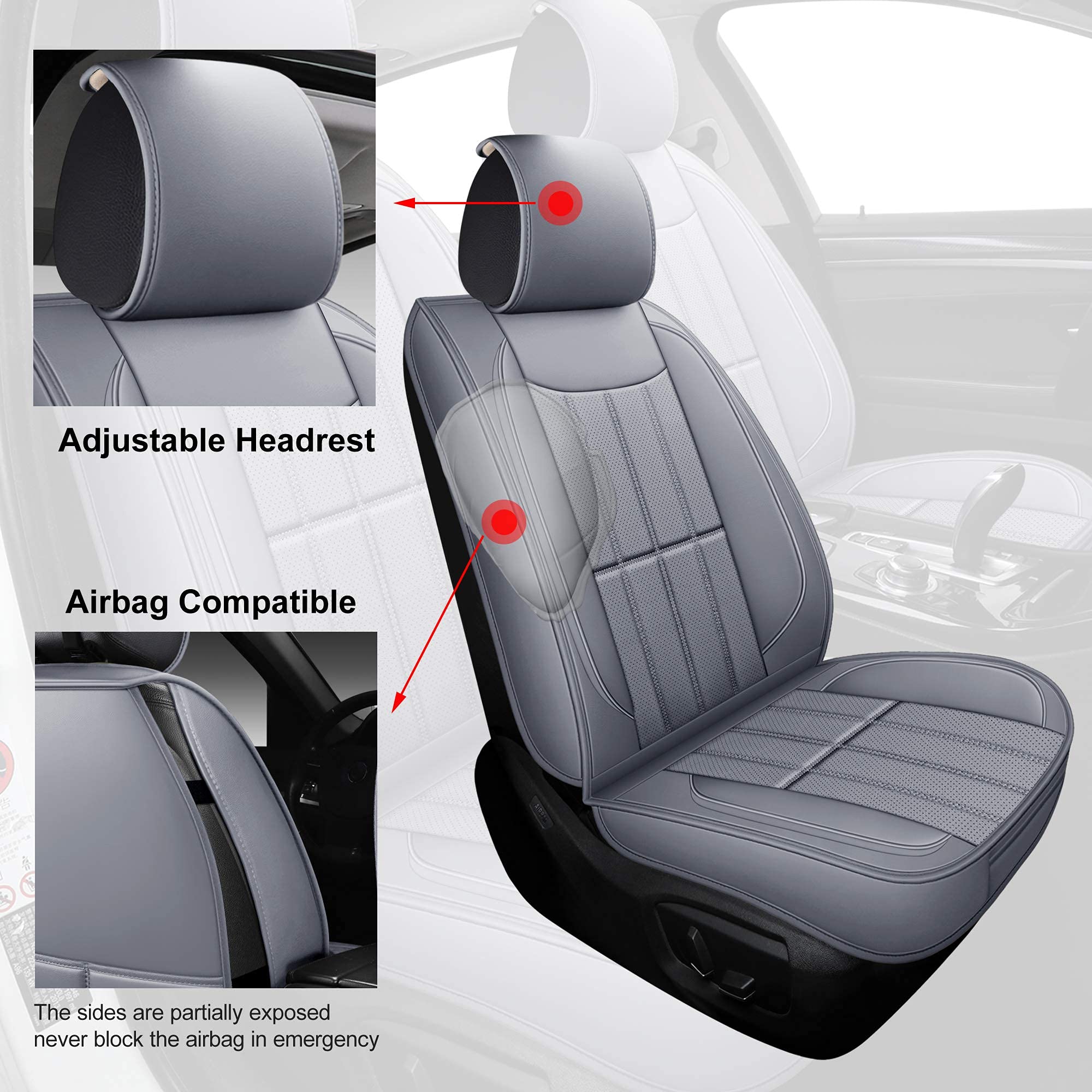 Premium AOOG Leather Car Seat Covers - Universal Fit for Cars, SUVs & Trucks | Waterproof, Non-Slip Leatherette Auto Interior Accessories | Full Set in Elegant Gray | Perfect for Daily Commute, Road Trips & Vehicle Protection