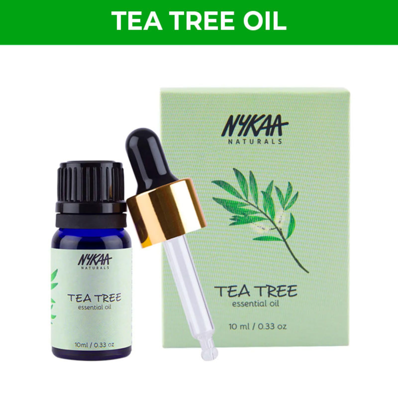 Nykaa Naturals Tea Tree Essential Oil, 10ml - 100% Pure Cold Pressed Oil for Skin & Hair Care - Promotes Hair Growth, Scalp Treatment, Fights Dandruff & Acne - Perfect for Aromatherapy, DIY Beauty & Natural Remedies