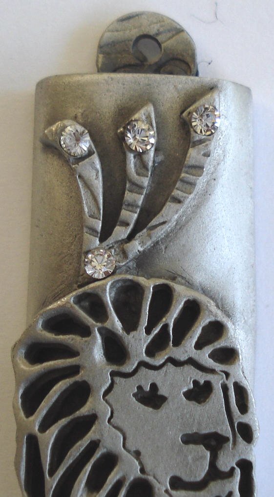 Kosher Mezuzah Scroll with Pewter Lion & Crystals - for Jewish Home Blessing