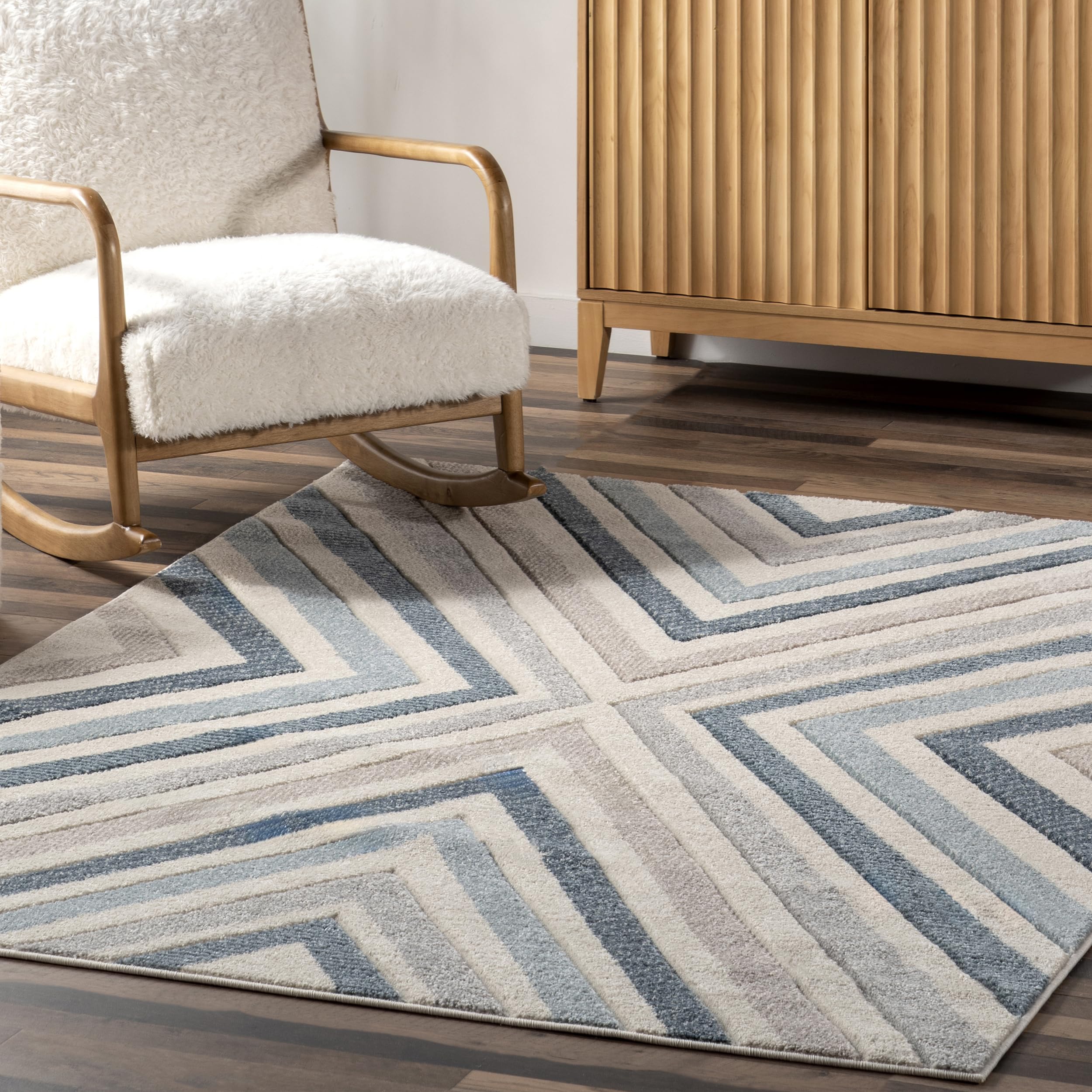 nuLOOM Neveah Chevron 9x12 Area Rug - Blue Modern Geometric Pattern for Living Room, Bedroom, Dining Room & Kitchen - Perfect for Home Decor, Office Space & High Traffic Areas