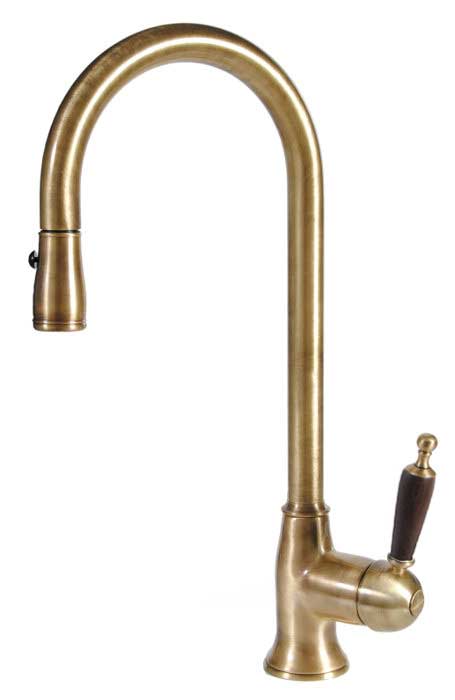 Oxford Bronze Kitchen Faucet with Wooden Handle & Pull-Down Sprayer - Perfect for Modern Farmhouse and Rustic Style Kitchens
