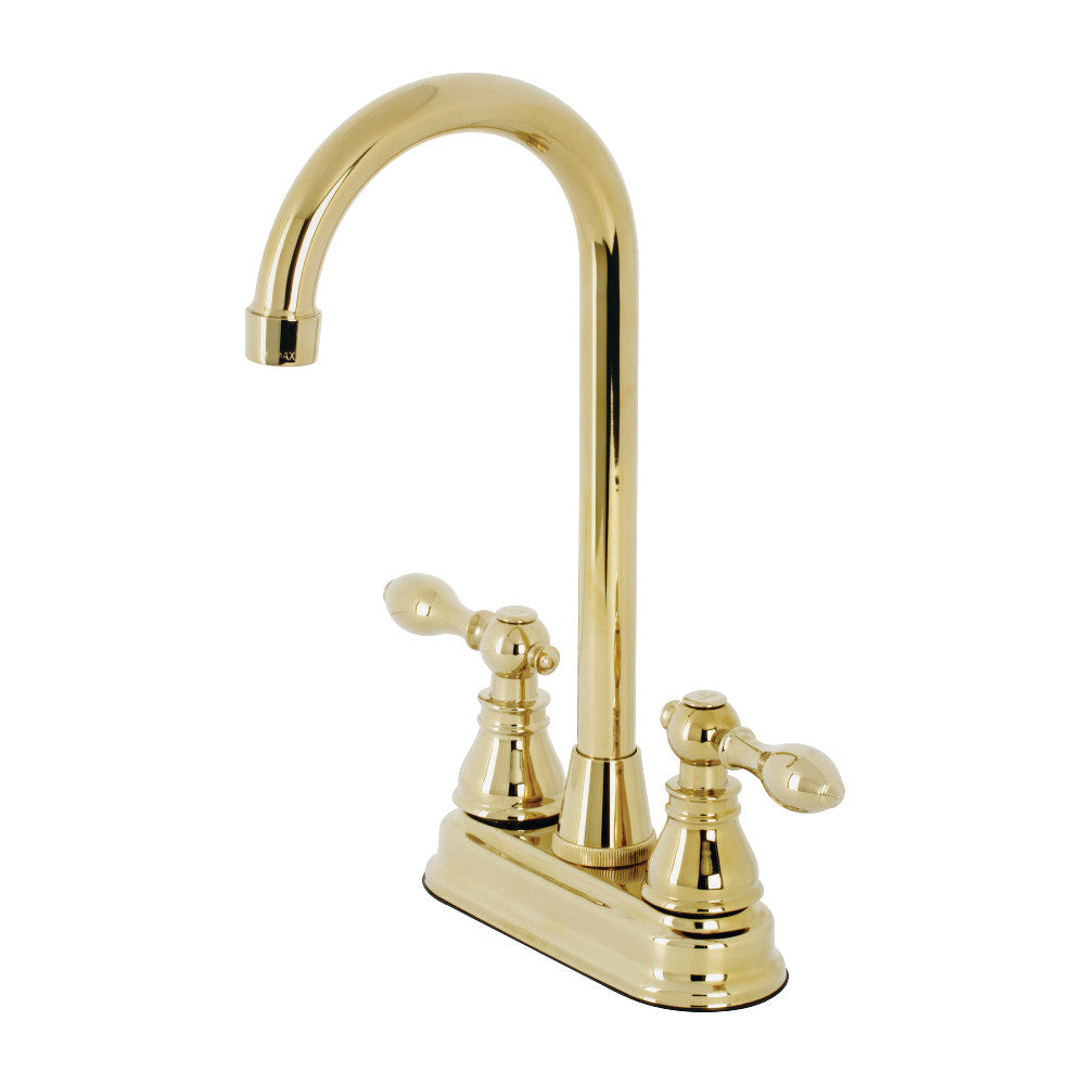 Kingston Brass KB491ACL American Classic Two Handle High Arc Bar Faucet - Premium Stainless Steel Kitchen Sink Faucet for Bar, Prep Sink & Wet Bar (Commercial & Home Use)