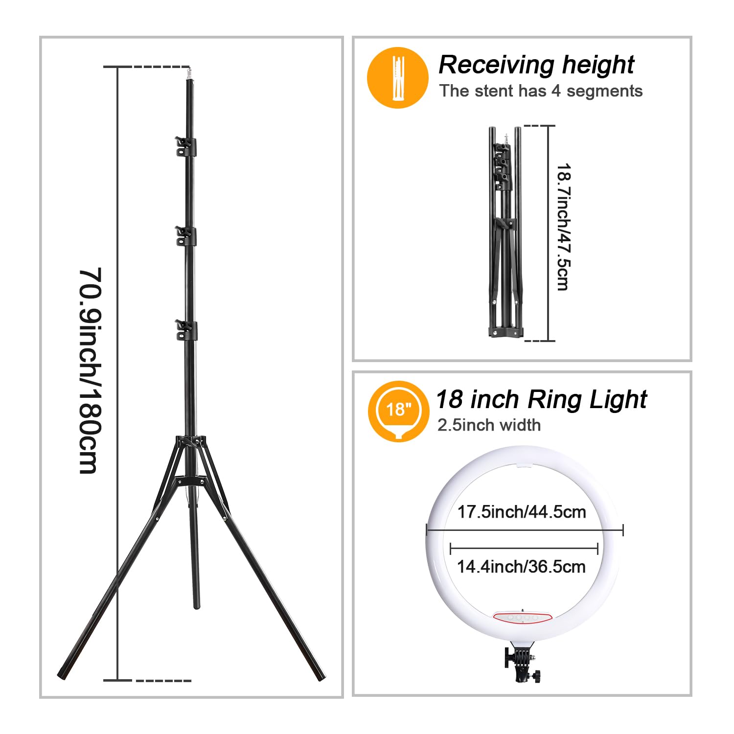 18 Inch Ring Light with Tripod Stand - Dimmable 58W 5500K LED Circle Light for TikTok, Live Streaming, Makeup, YouTube - Includes Carrying Bag & Compatible with Camera and Phone - Perfect for Content Creation, Beauty Tutorials, and Professional Photography