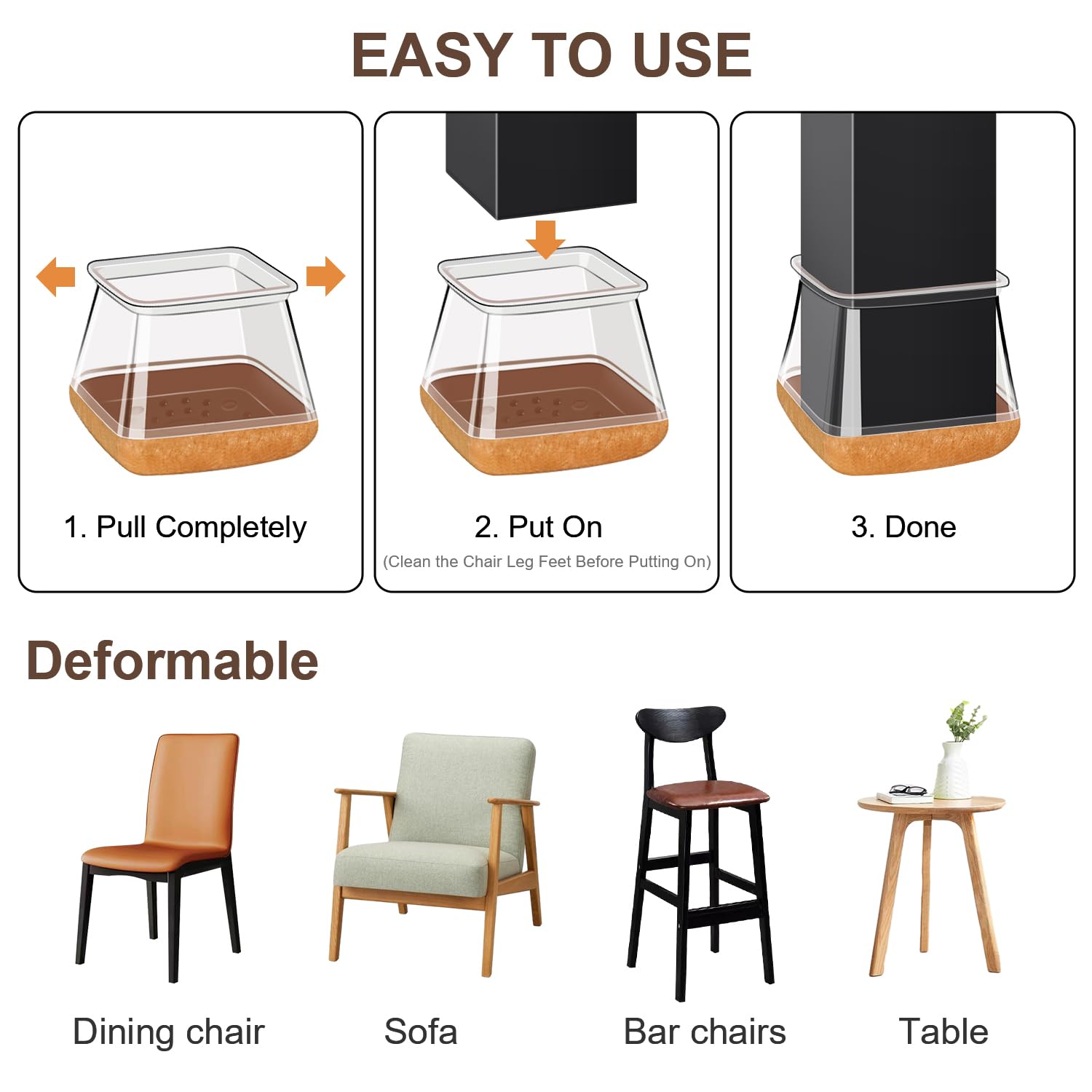 20 Pack Clear Rubber Chair Leg Floor Protectors with Felt - Non-Slip Furniture Sliders & Silicone Leg Caps for Hardwood Floors (Fits 1.01