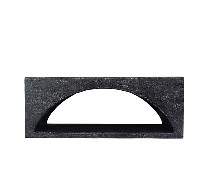 **Solid Wood Coffee Table with Storage - Corsica Arched Center Table in Aged Black Finish | Perfect for Living Room, Lounge & Home Decor**