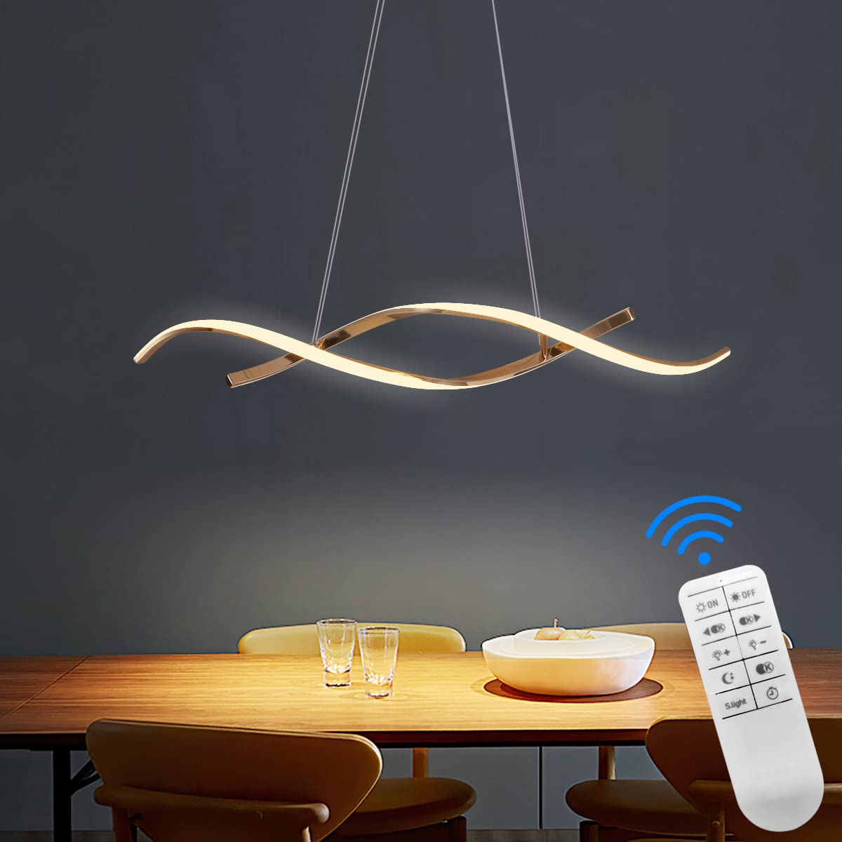 Modern LED Chandelier Gold - Elegant Dining Room Pendant Lighting Fixture for Home Decor, Kitchen Island & Bedroom Ceiling
