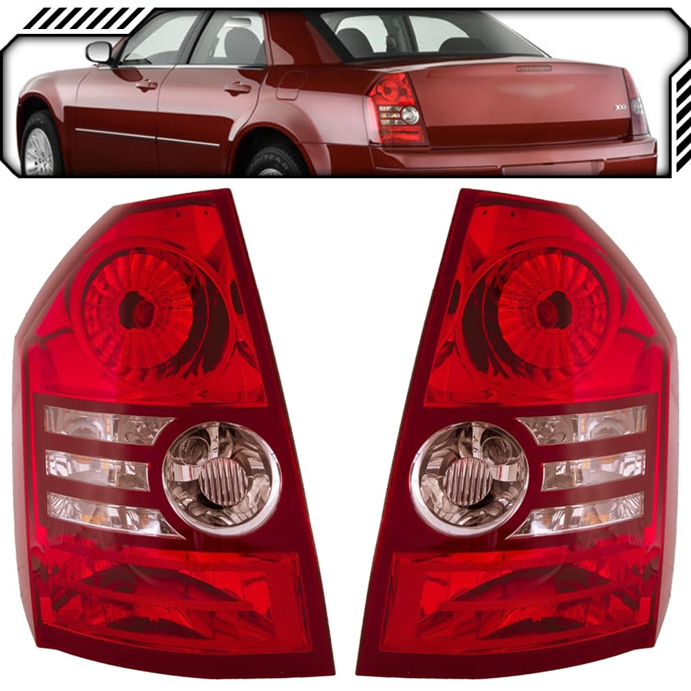 EPIC LIGHTING Rear Brake Tail Lights Lens & Housing Assembly - Compatible with 2008-2010 Chrysler 300 (Left & Right Pair) - Durable Replacement for Enhanced Visibility & Safety at Night Driving