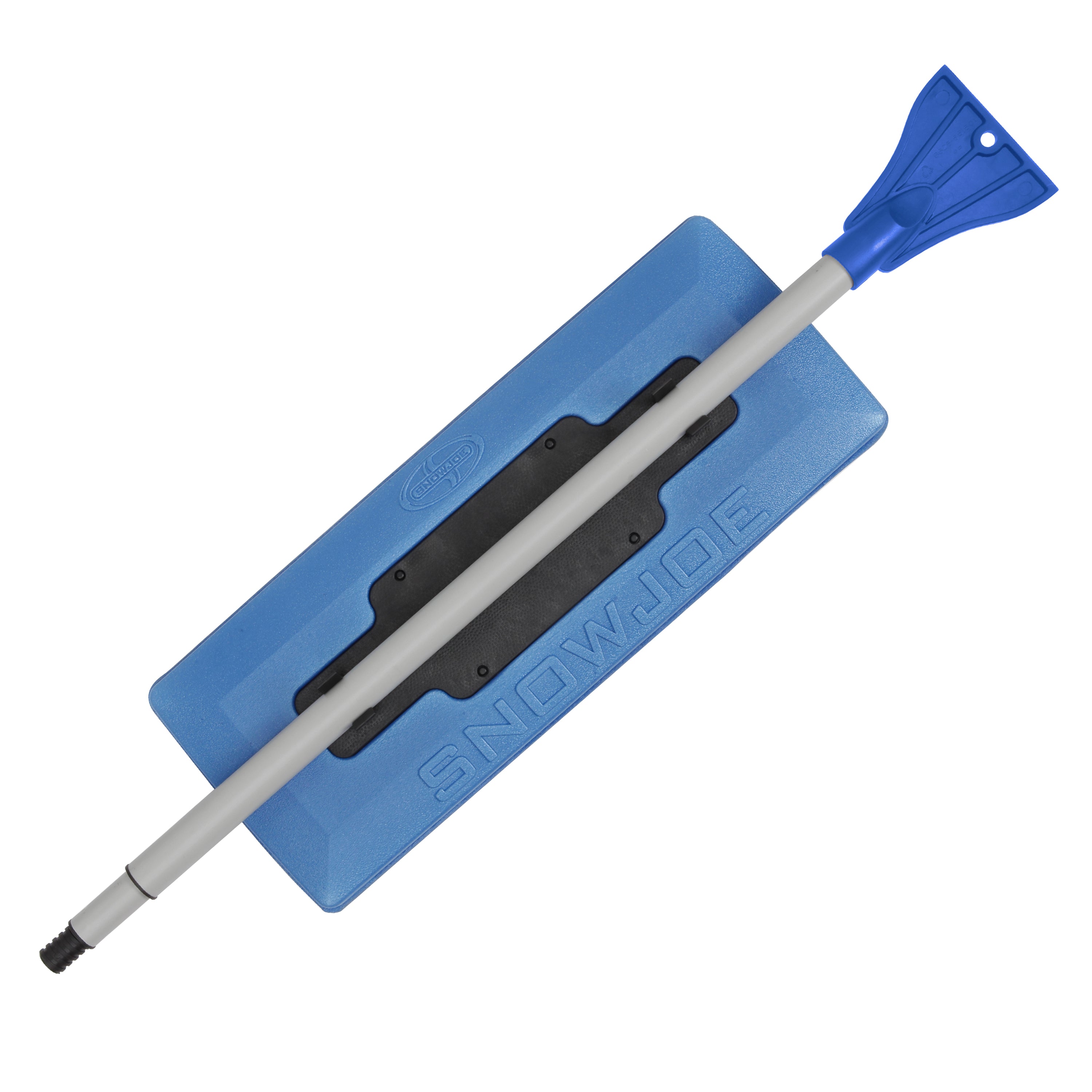 Snow Joe SJBLZD AZ 2-in-1 Snow Broom with 18-Inch Foam Head & Heavy-Duty Ice Scraper for Car Windshield - Winter Snow Removal Tool for Driveway, Sidewalk, and Vehicle Cleaning (Blue)