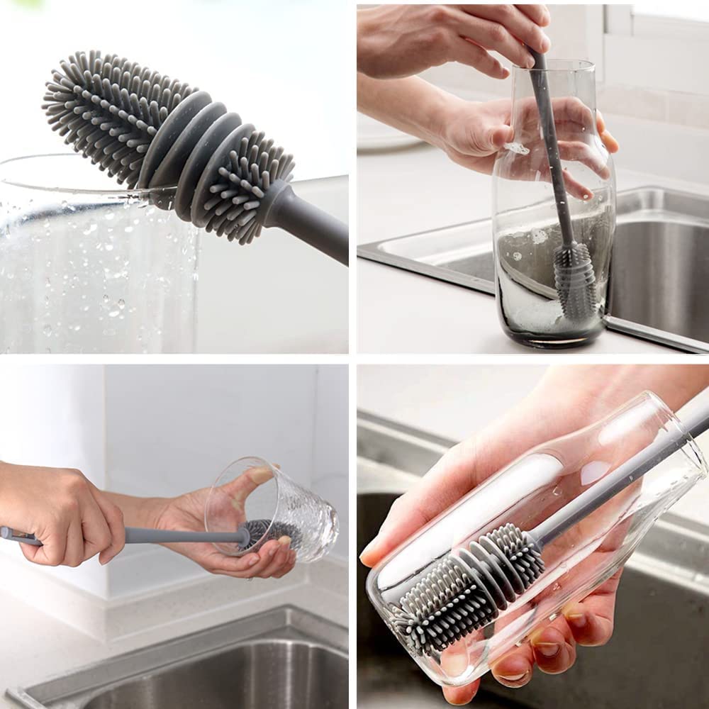 Nirency Silicone Bottle Cleaning Brush - Reusable Water Bottle Cleaner for Baby Feeding, Glass, Flasks & Travel Mugs - Long Handle Deep Cleaning Brush (Pack of 1) - Perfect for Home, Office & Outdoor Use