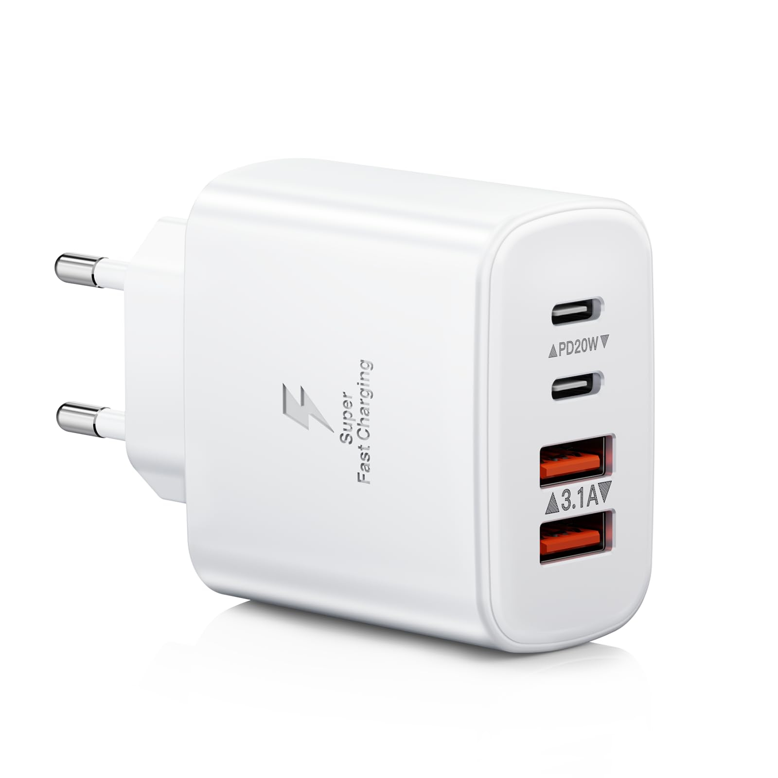 40W 4-Port USB C Fast Charger with Dual PD+QC Ports - Compatible with iPhone 16/15/14/13/12/11/Pro Max, Samsung, iPad, Tablets - Perfect for Home, Office & Travel Charging Needs
