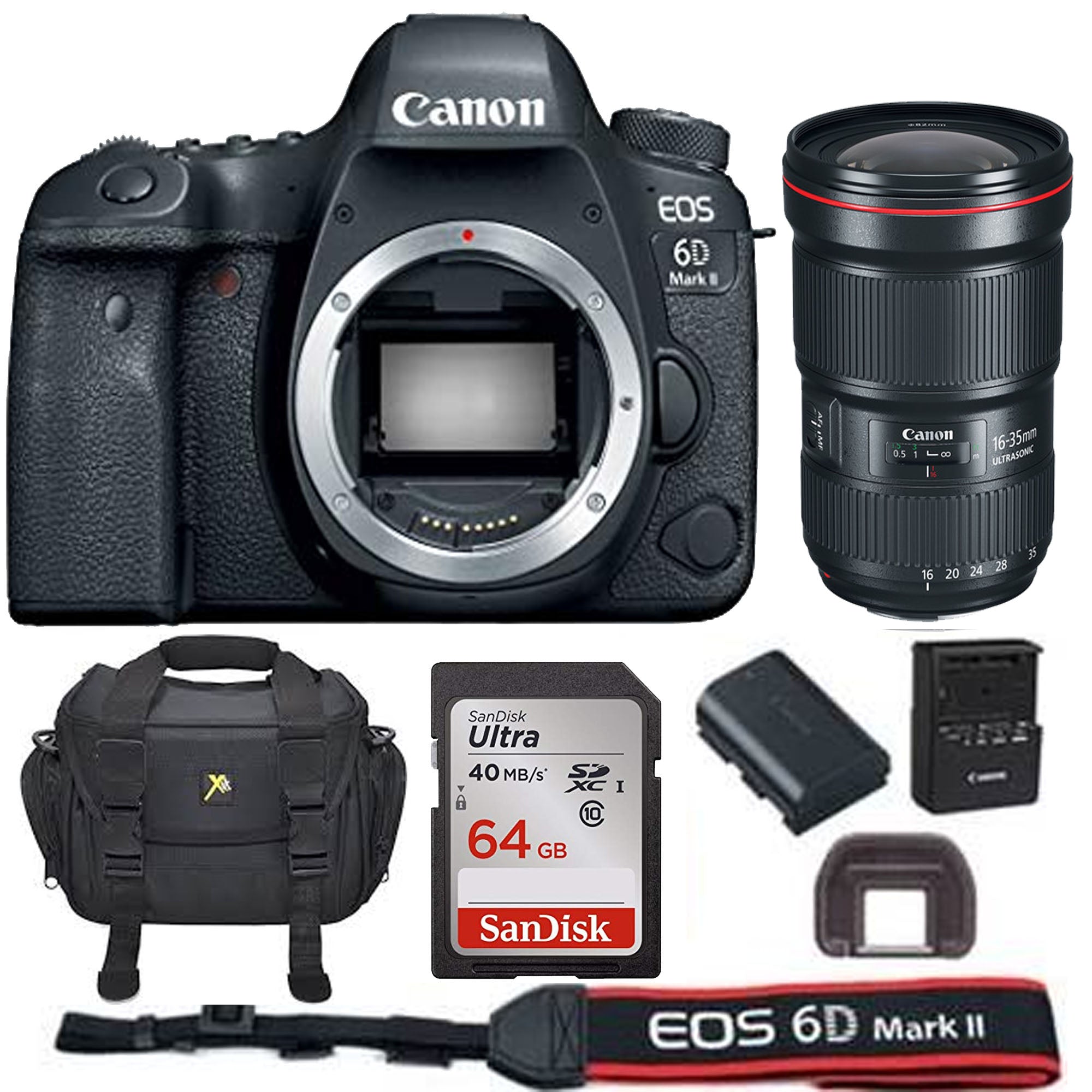 Canon EOS 6D Mark II 26.2MP Full Frame DSLR Camera with EF 16-35mm f/2.8L III USM Lens & SanDisk 64GB Memory Card - Professional Photography Bundle for Travel, Wedding & Landscape Shooting