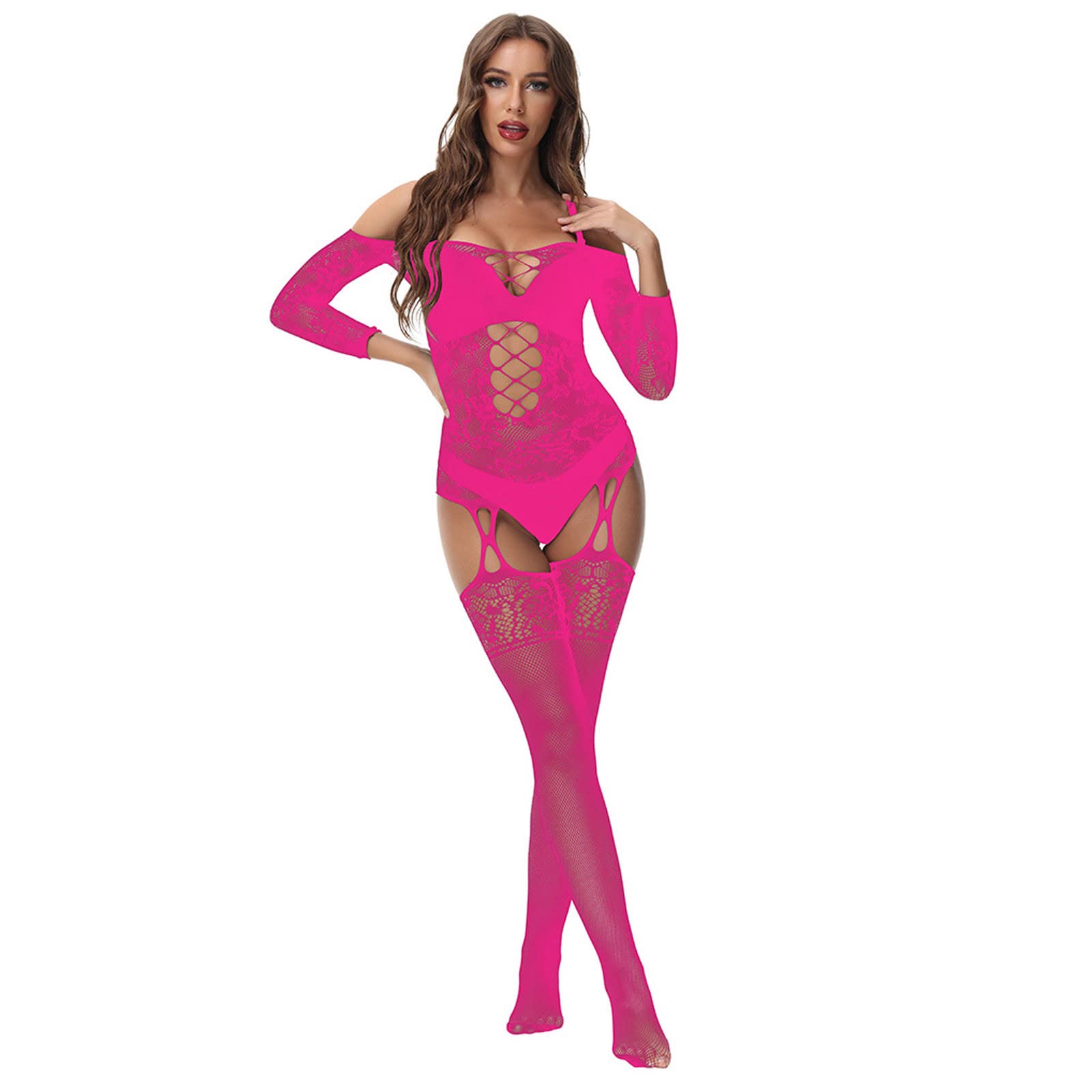 Sexy Fishnet Bodysuit Lingerie for Women - Plus Size See-Through Mesh Babydoll with Stockings - Perfect for BDSM, Role Play & Romantic Nights