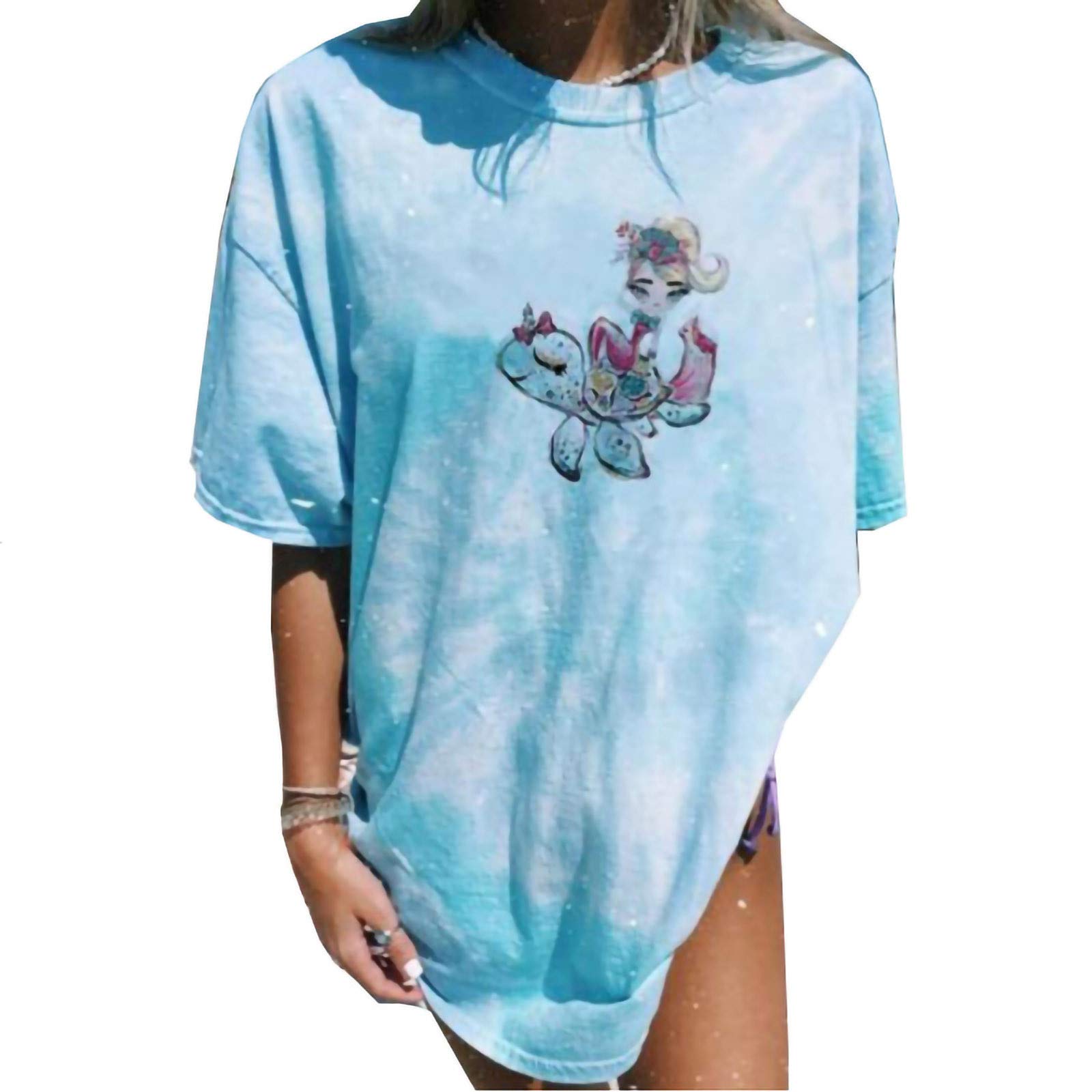 Women's Casual Printed Blouse - Personalized Solid Color T-Shirt for Women (Blue, Size L) | Perfect for Everyday Wear, Office Outfits & Weekend Casual Looks