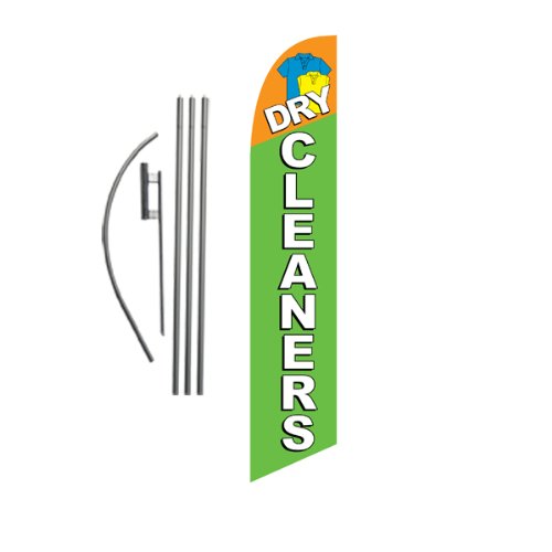 Dry Cleaners Advertising Feather Banner Swooper Flag - 6ft Outdoor Wind-Resistant Sign with Flag Pole Kit & Ground Stake - Perfect for Business Promotion, Car Washes, and Retail Stores