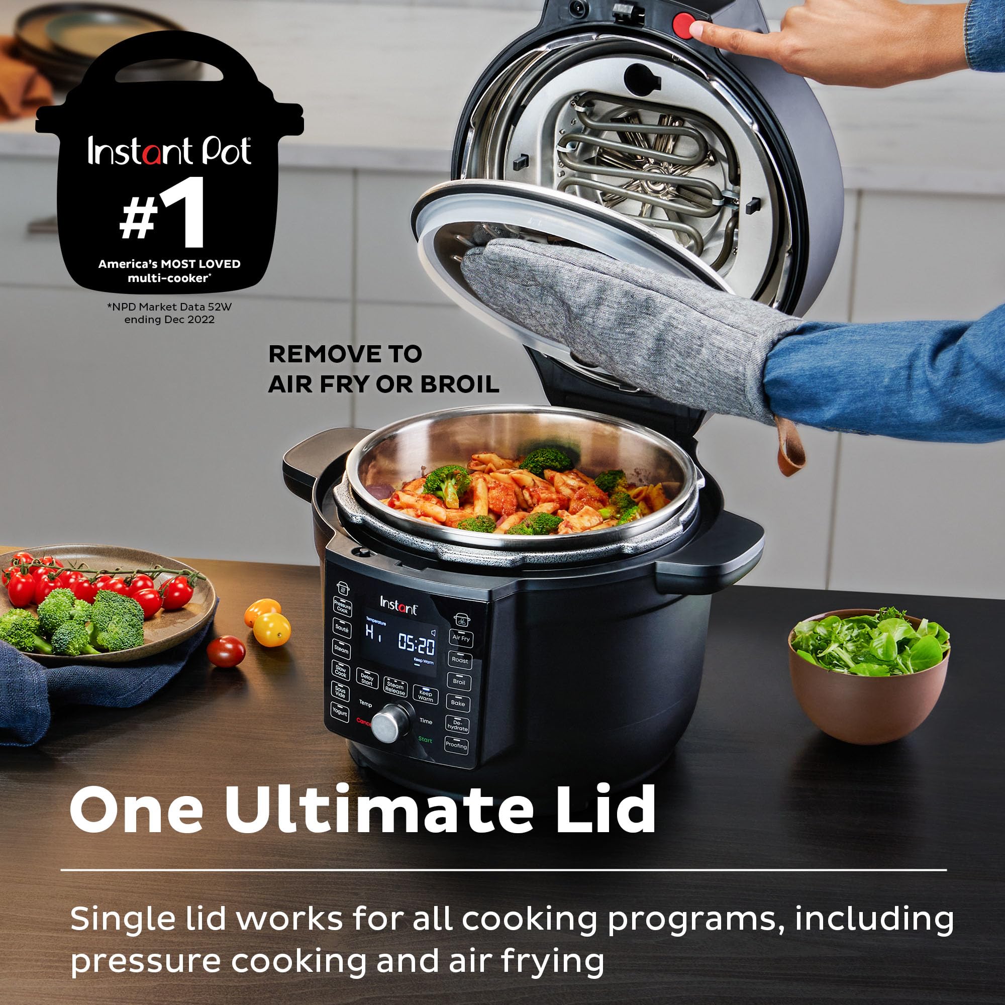 Instant Pot Duo Crisp Ultimate Lid - 13-in-1 Multi-Cooker with Air Fryer & Pressure Cooker Functions | Sauté, Slow Cook, Bake, Steam, Roast, Dehydrate, Sous Vide & More | 6.5 Quart Black | Includes Smart App with 800+ Recipes | Perfect for Family Dinners, Meal Prep & Healthy Cooking