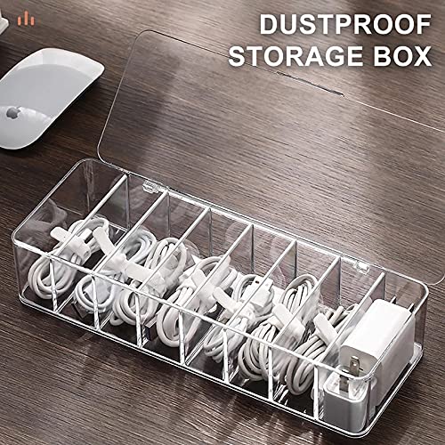 Transparent Plastic Cable Storage Box - 8 Grid Organizer with Cover for Data Cords, Desk Stationery, Makeup & Jewelry | Perfect for Office, Home & Travel Organization