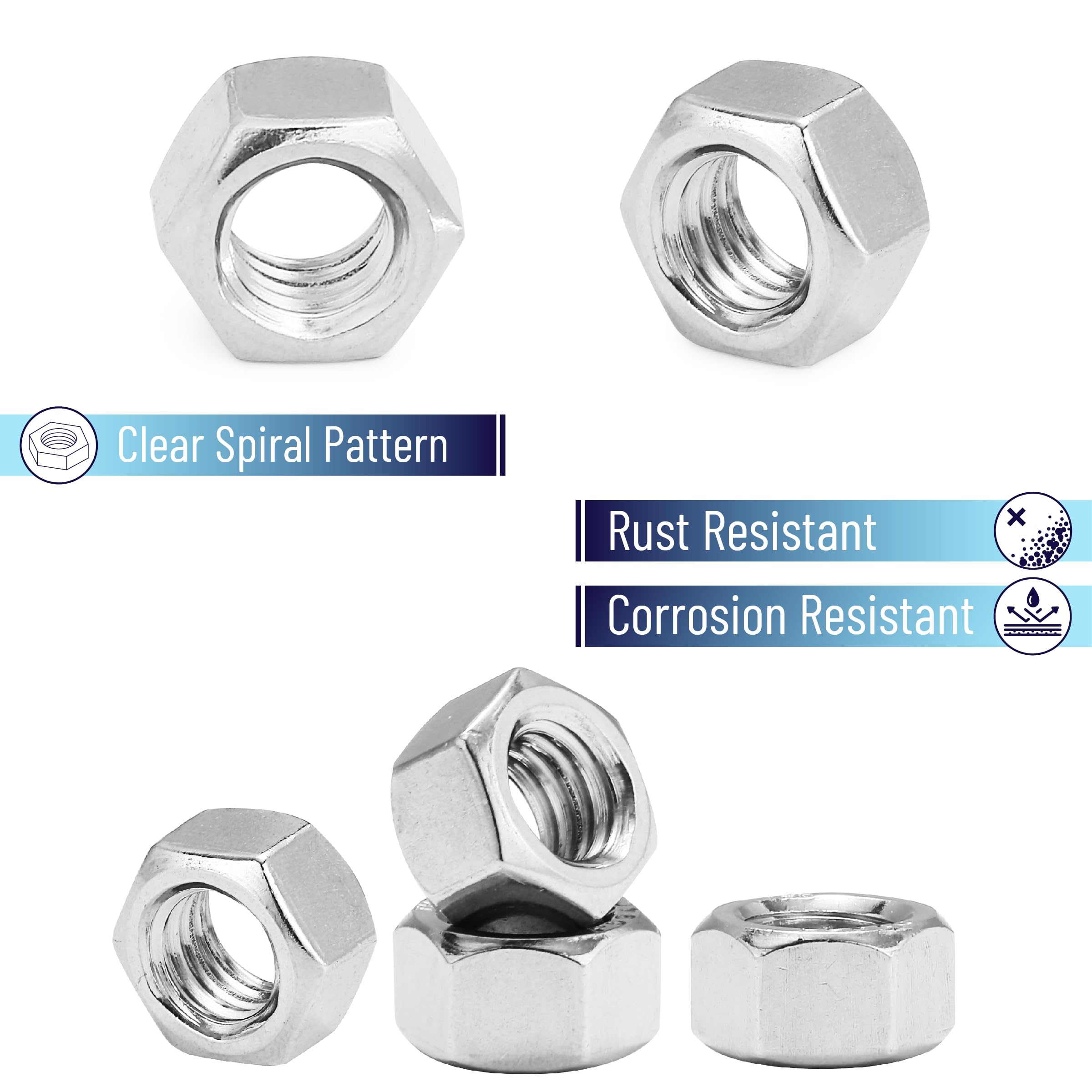 Bates 3/8-16 Stainless Steel Hex Nuts (50 Pack) - Corrosion Resistant Hardware for Construction, Machinery & DIY Projects