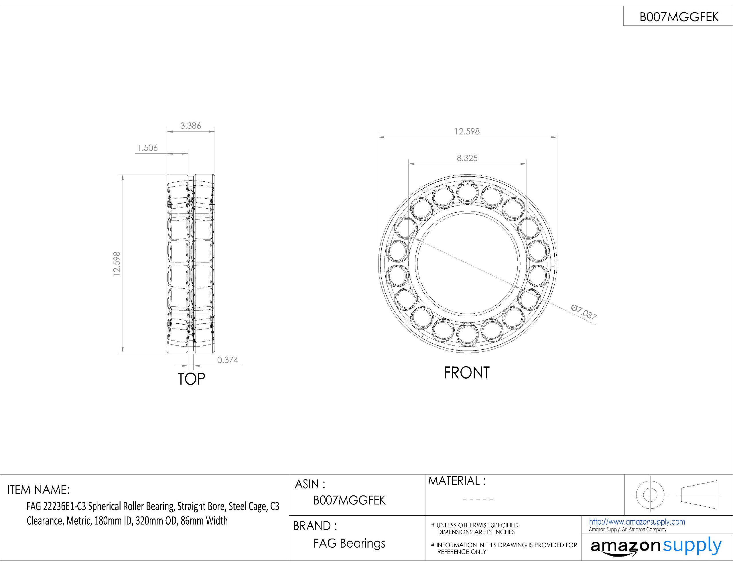 22236E1-C3 Spherical Roller Bearing - Straight Bore, Steel Cage, C3 Clearance, Metric Size (180mm ID, 320mm OD, 86mm Width) - Ideal for Heavy-Duty Industrial Machinery, Mining Equipment, and Power Transmission Systems