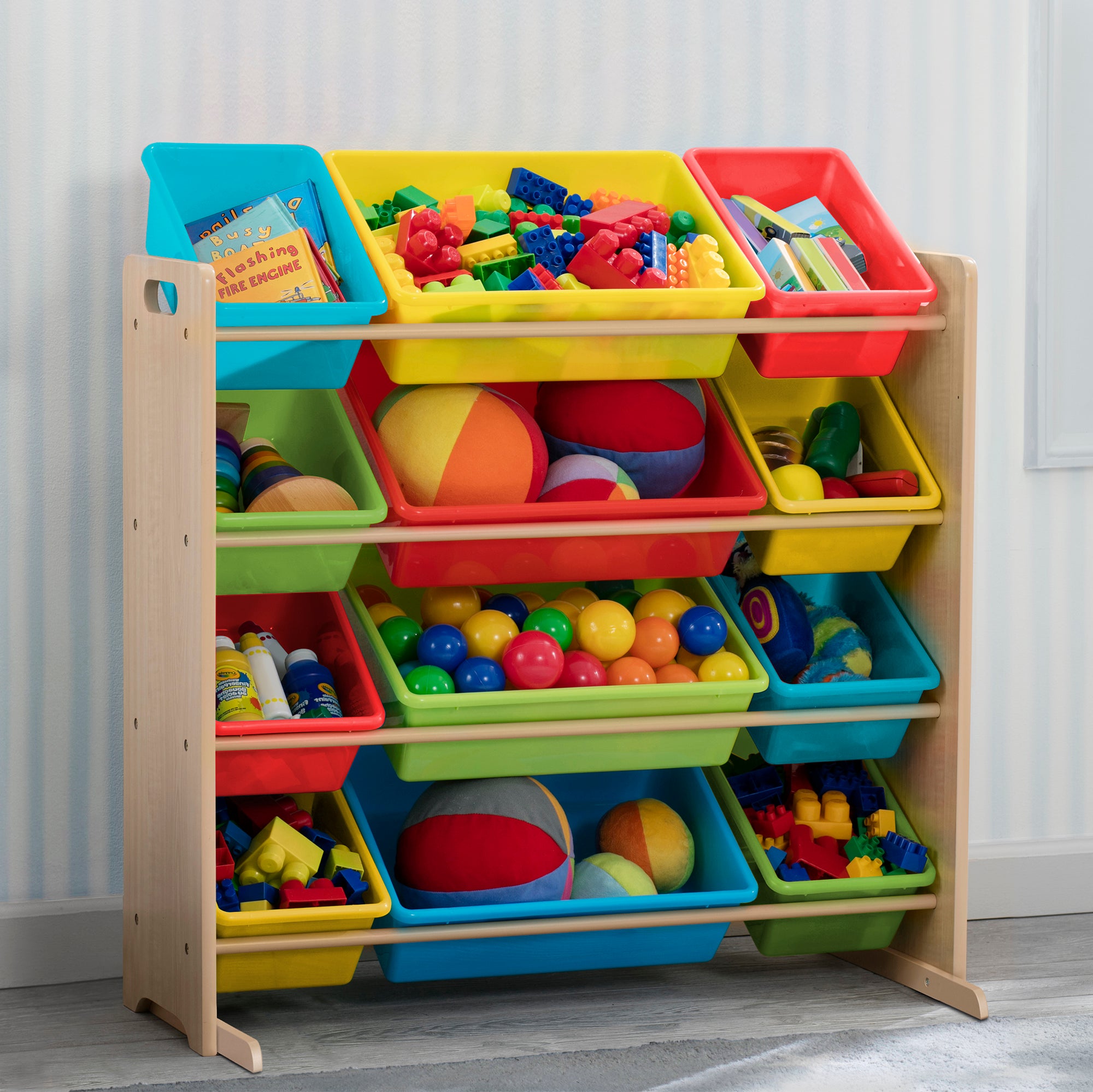 12-Bin Kids Toy Storage Organizer - Plastic Toy Box Organizer with Removable Bins for Playroom, Bedroom & Nursery Organization