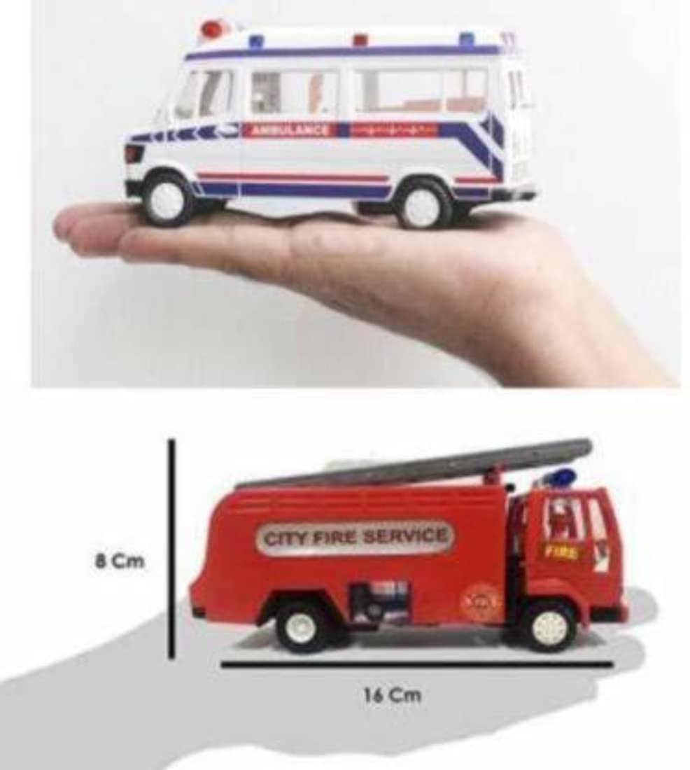 VEDANSHI Ambulance & Fire Truck Toy Set for Kids - Diecast Emergency Vehicle Collection with Lights & Sounds - Perfect for Playtime, Birthday Gifts & Educational Scenarios
