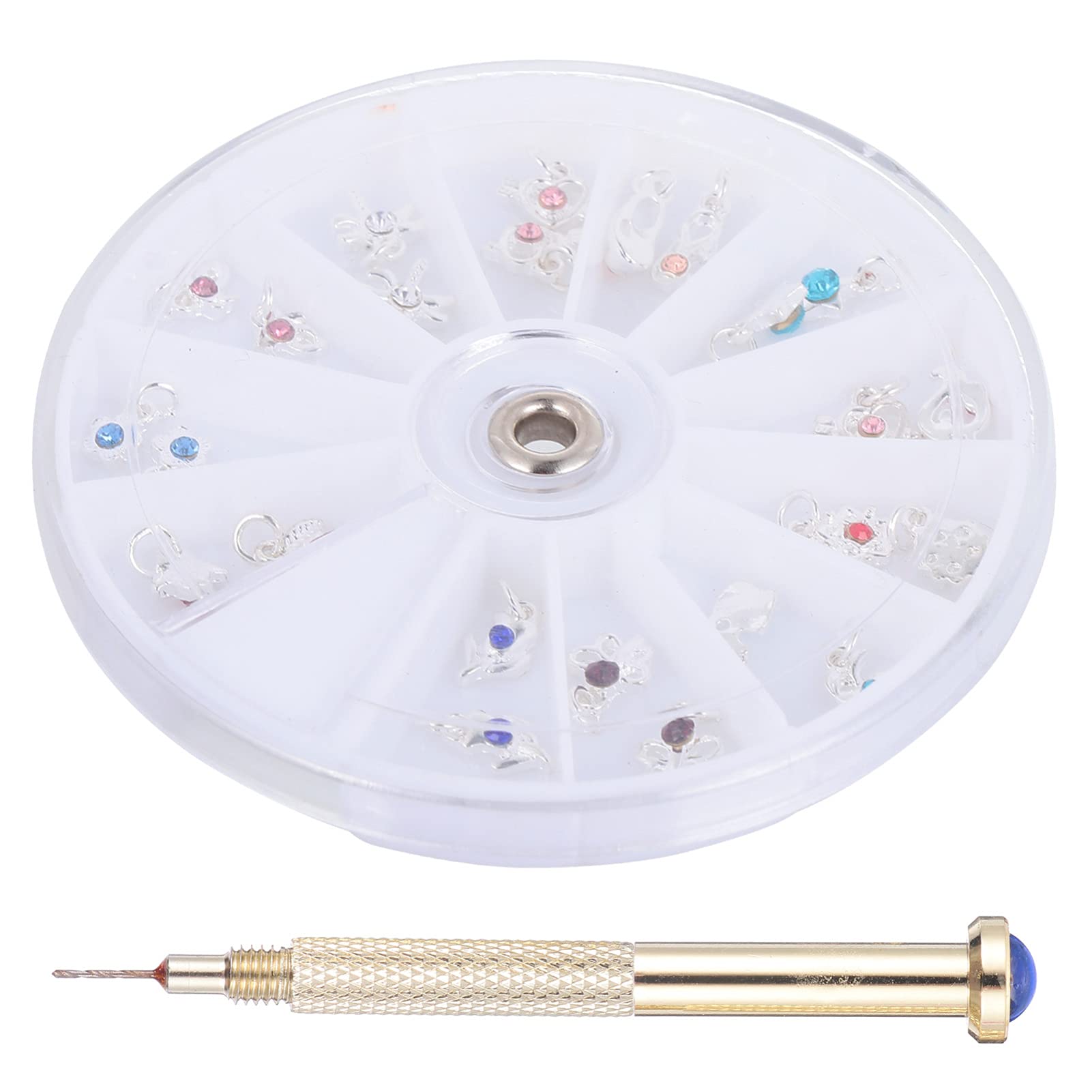 Beaupretty 24Pcs Nail Art Charms Set - 2 Pack Dangle Pendants with Hand Drill for DIY Nail Jewelry | Perfect for Salon, Home Manicure & Party Nail Decorations