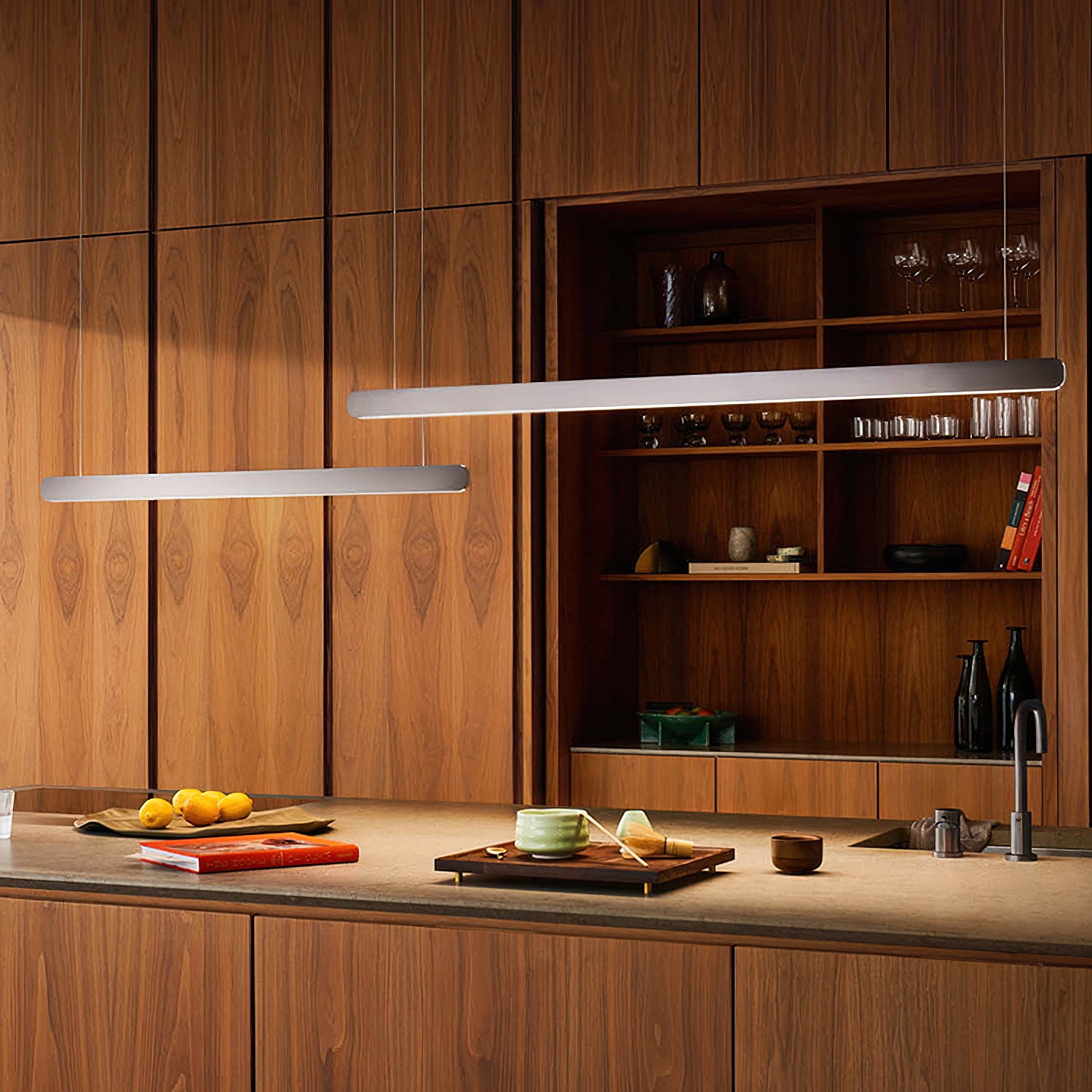 Modern Linear Pendant Light - Adjustable LED Hanging Lamp for Kitchen Island, Dining Room & Office - Sleek Minimalist Design with Warm/Cool Lighting Options